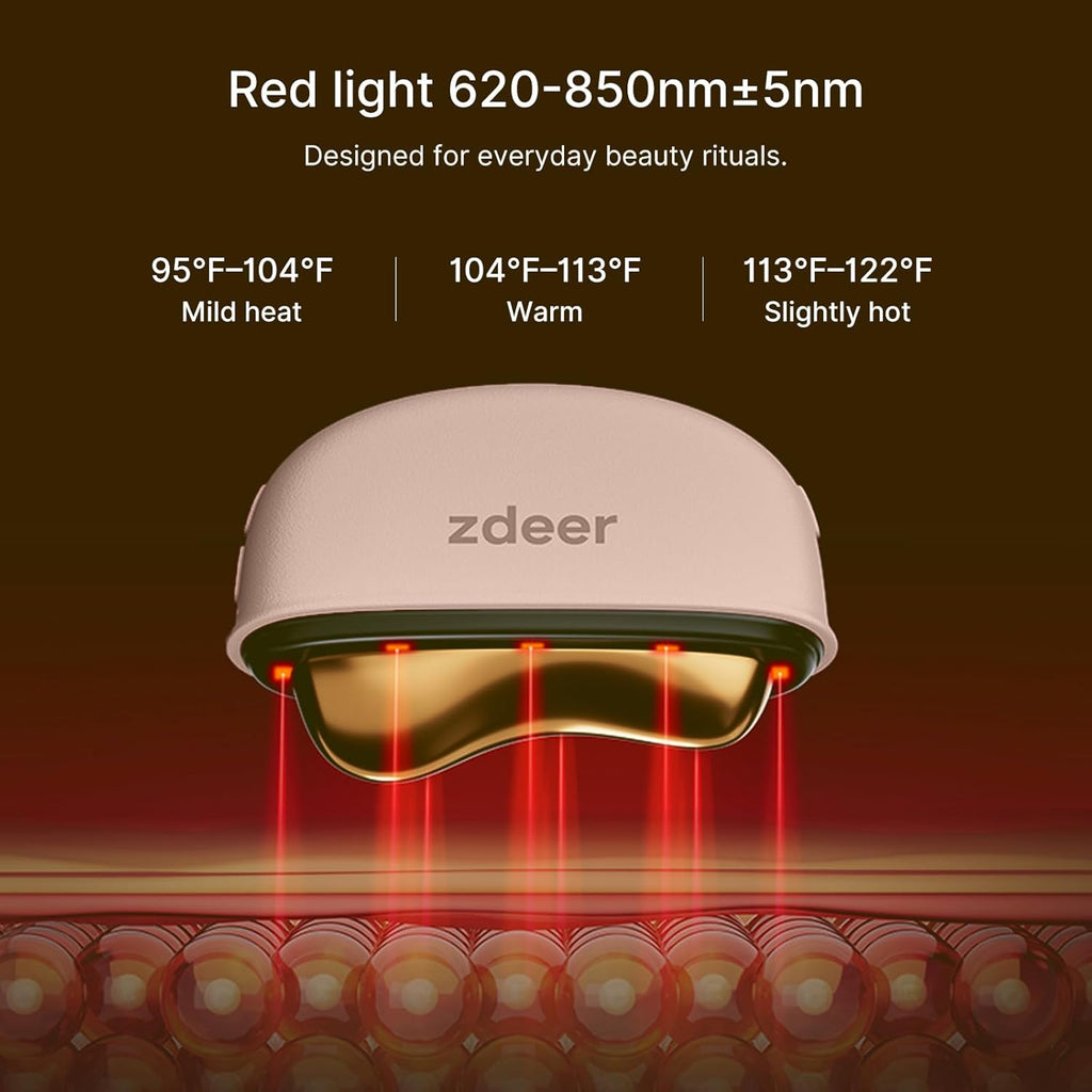 ZDEER LED Red Light Therapy for Face & Neck Massager Facial Care Device – Electric Gua Sha Brass Tool with Heat & Vibration for Firming, Sculpting & Skincare, Pink