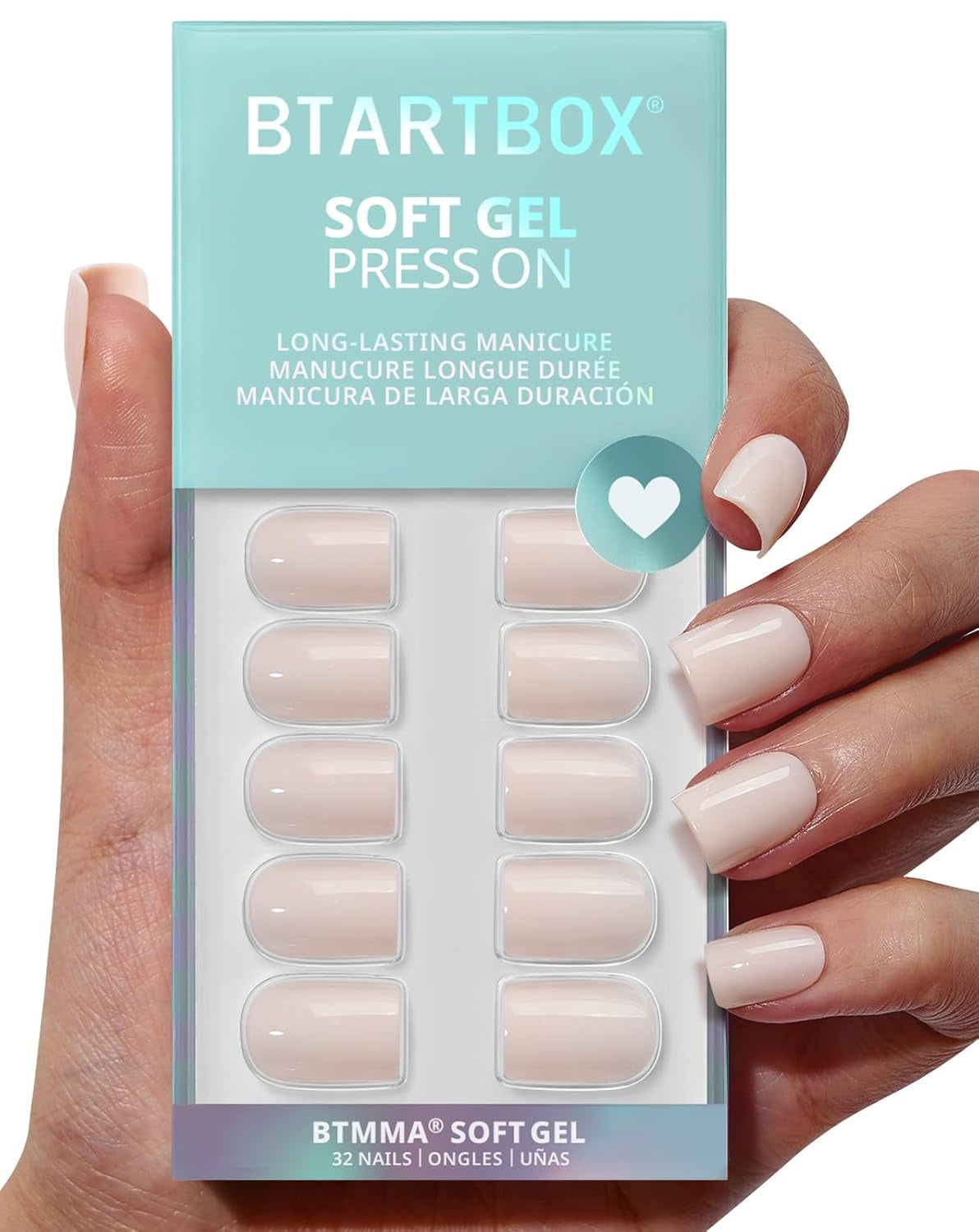 Btartbox Press on Nails Almond - Pastel Purple Short Press on Nails with Glue for Women, Opaque Soft Gel Glue on Nails in 16 Sizes - 32 Stick on Nails Kit, Satin Memo