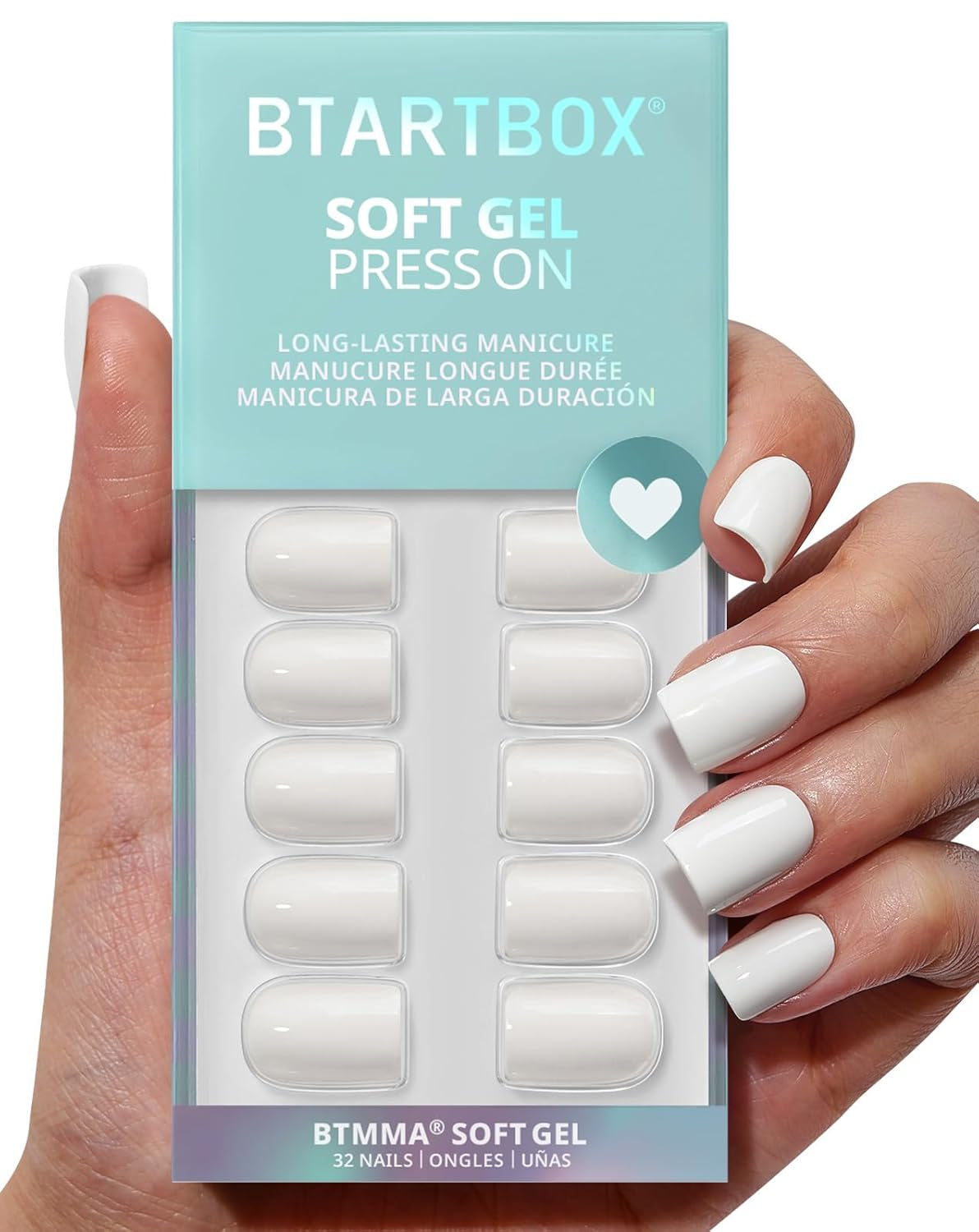 Btartbox Press on Nails Almond - Pastel Purple Short Press on Nails with Glue for Women, Opaque Soft Gel Glue on Nails in 16 Sizes - 32 Stick on Nails Kit, Satin Memo
