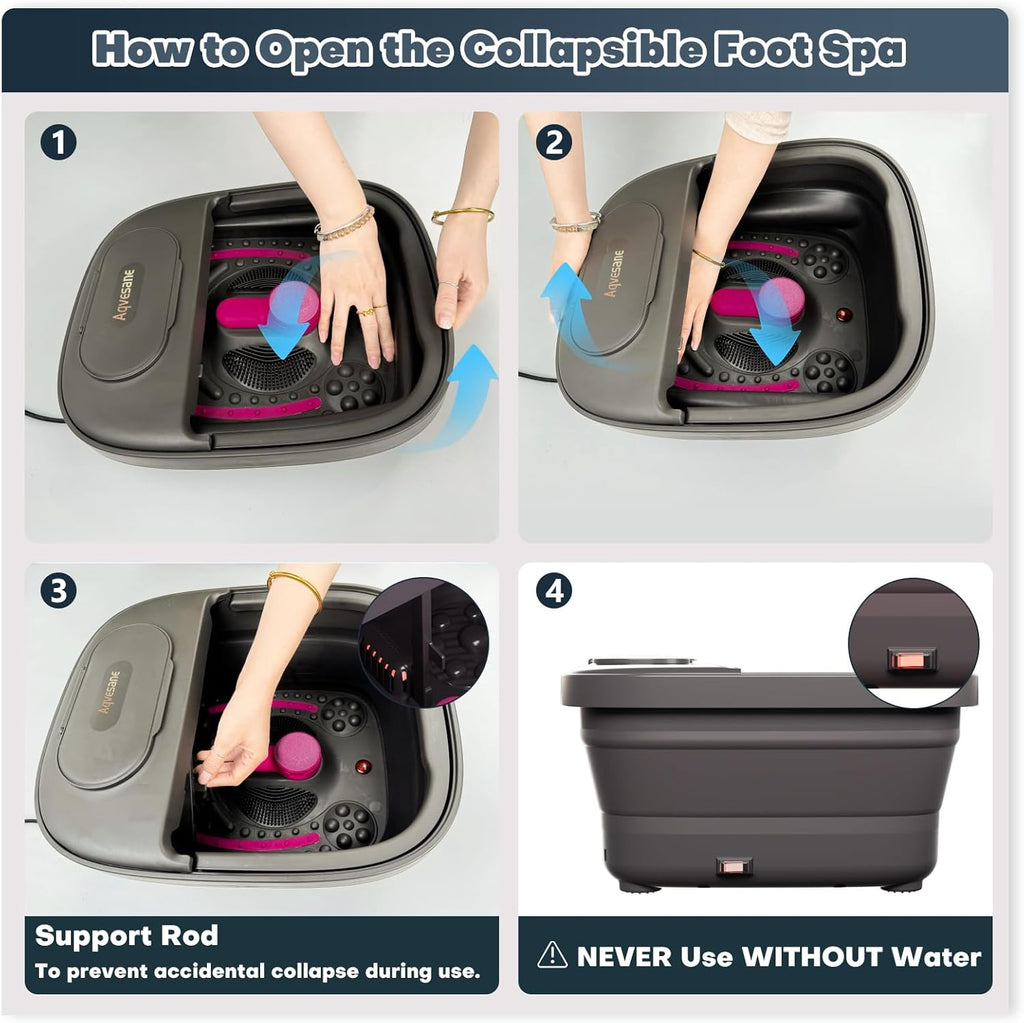 Collapsible Foot Bath, Foot Spa Bath Massager with Heat, Bubble, Remote Control, Temperature Control, 3 Pedicure Attachments, Feet Soaking Tub for Stress Relief