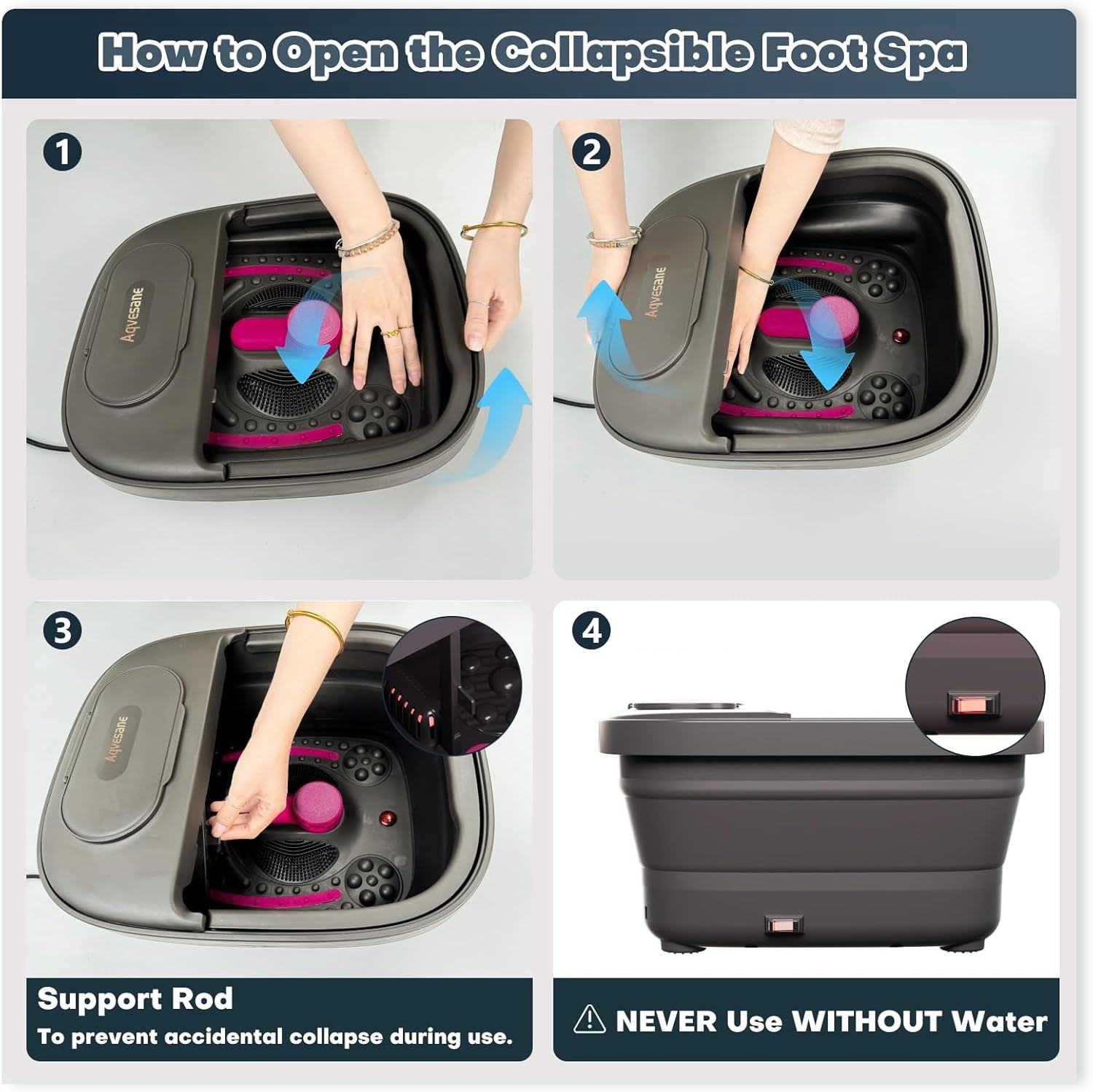 Collapsible Foot Bath, Foot Spa Bath Massager with Heat, Bubble, Remote Control, Temperature Control, 3 Pedicure Attachments, Feet Soaking Tub for Stress Relief