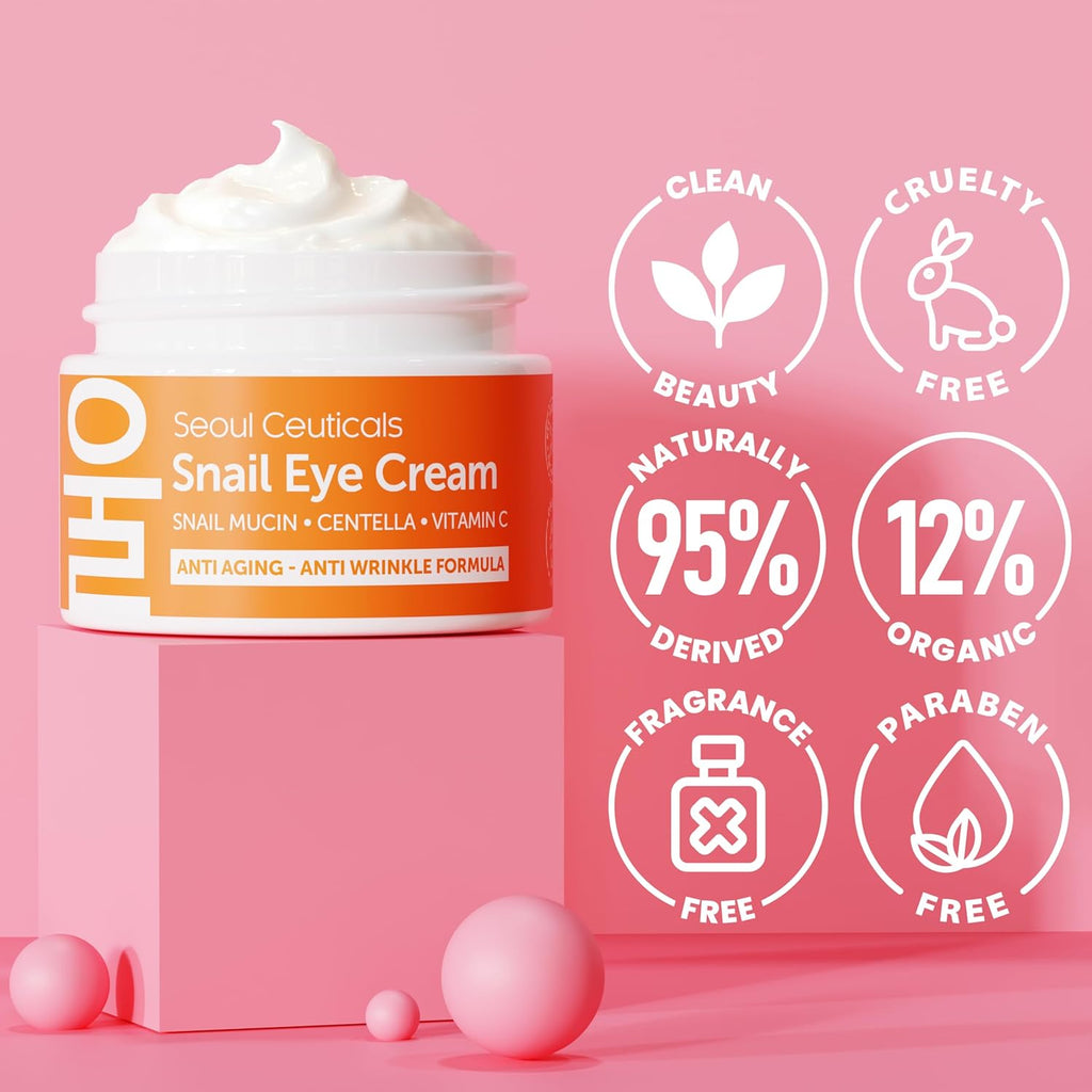Seoulceuticals Korean Snail Mucin Eye Cream - 97.5% Snail Filtrate K Beauty anti Aging under Eye anti Wrinkle Eye Treatment Cream 0.5Oz