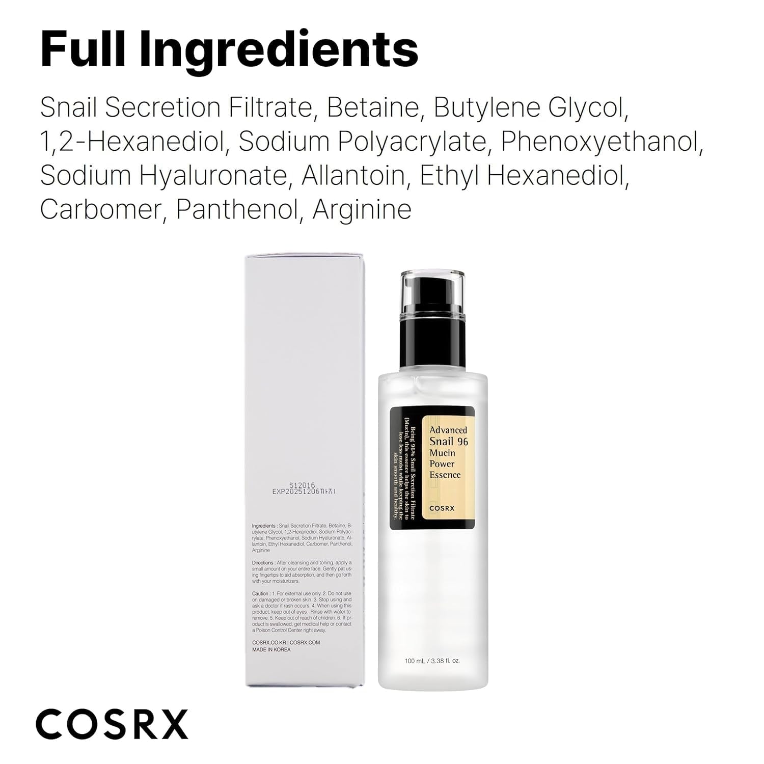 COSRX Snail Mucin Repairing Serum 100Ml, Hydrating Serum for Face with Snail Secretion Filtrate for Dull Skin & Fine Lines, Korean Skin Care