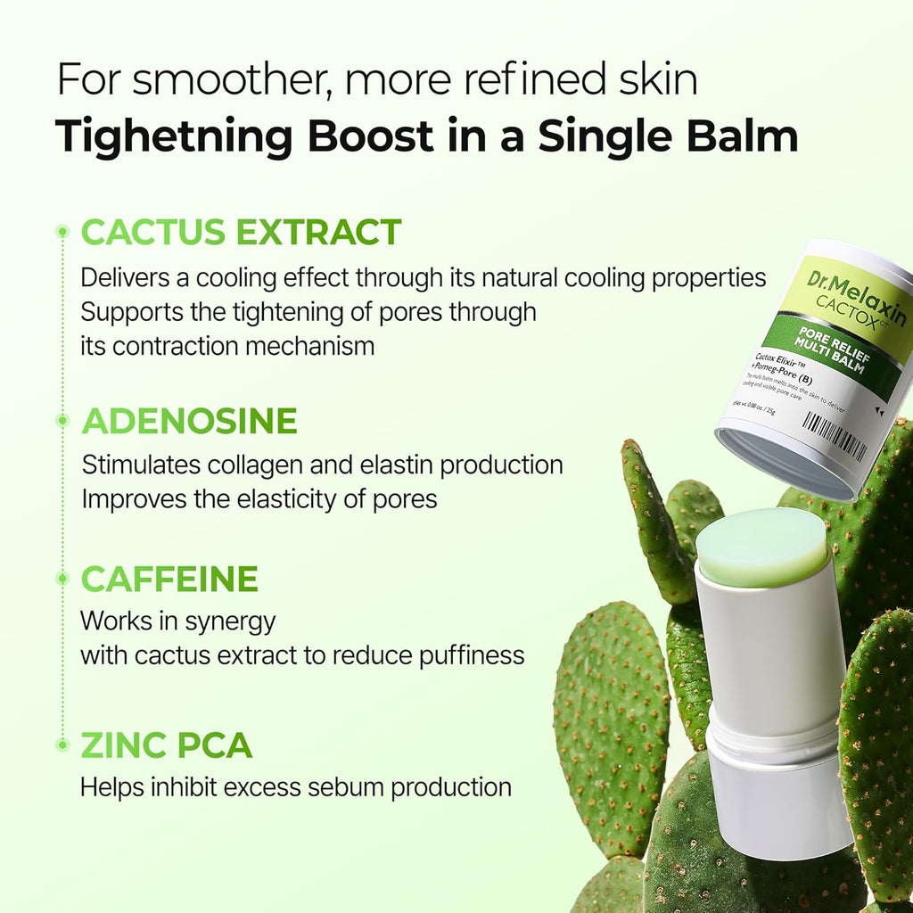 Dr.Melaxin Cactox & Calcium Multi Balm Pore Firming Duo with Cactus Cooling & Eye Care Stick for Visible Pore Refining and Skin Repair