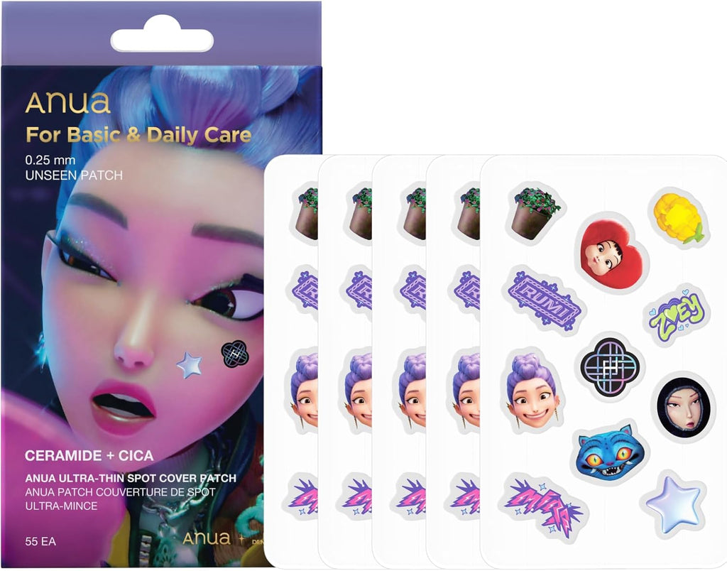 Anua Ultra-Thin Spot Cover Patch, Invisible Hydrocolloid Acne Patch for Face, Cute Pimple Patches, Centella Care for Sensitive Skin, Kpop Demon Hunters, Korean Skincare, 55Ea
