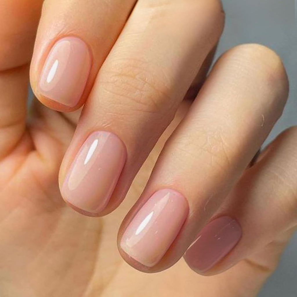 GLAMERMAID Nude Pink Short Press on Nails, Natural Extra Short Squoval Glue on Nails for Women, Coral Pink Square Jelly Soft Gel Fake Nails, round Reusable Acrylic False Nails Manicure Kit for Women