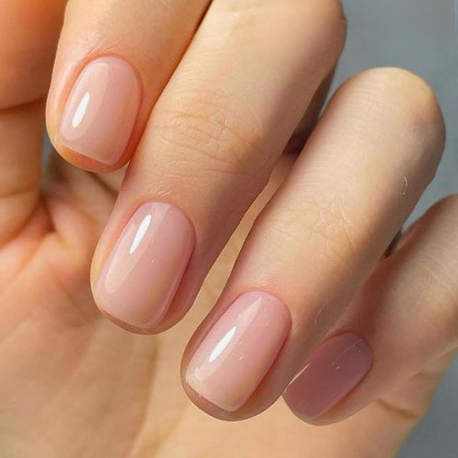 GLAMERMAID Nude Pink Short Press on Nails, Natural Extra Short Squoval Glue on Nails for Women, Coral Pink Square Jelly Soft Gel Fake Nails, round Reusable Acrylic False Nails Manicure Kit for Women