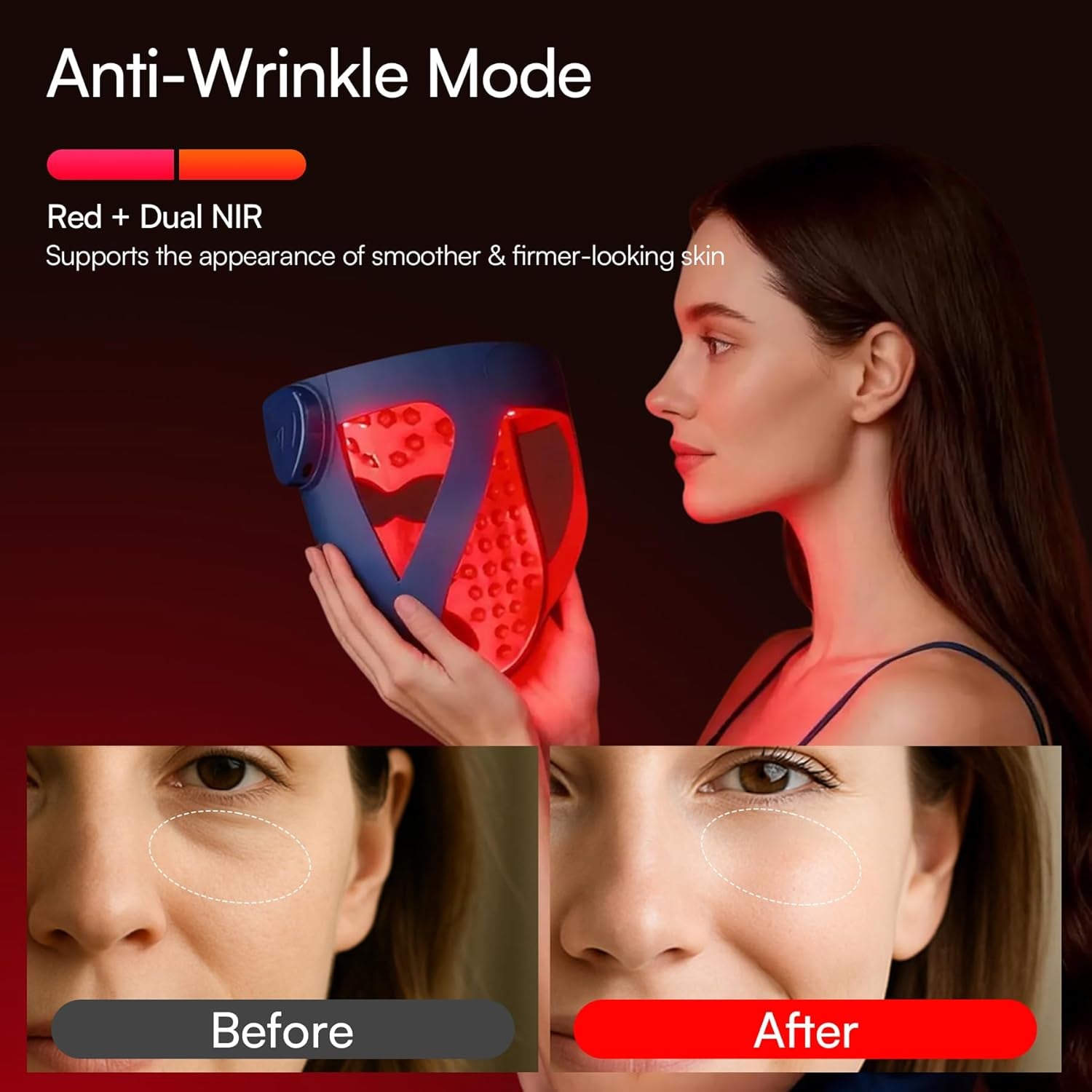 INIA Glow 4D Wireless Red Light Therapy Mask for Face – Dual NIR, 320 Leds, 4 Modes, Under-Eye Cooling, Cordless & Rechargeable LED Face Mask for Home & Travel, Skincare Gifts for Women Mom Wife, Blue