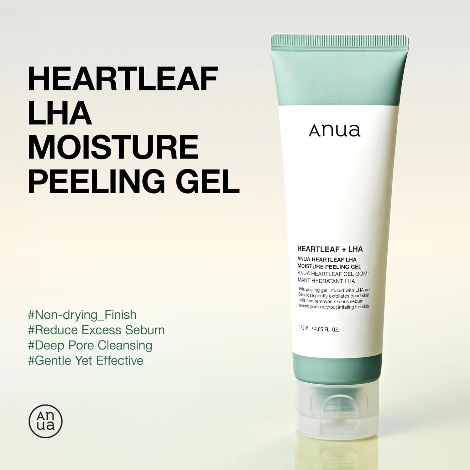 ANUA Heartleaf LHA Moisture Peeling Gel, Gentle Exfoliation, Hydrating Facial Peel, Pore Care, Dead Skin Removal, Natural Cellulose for Soothing, Vegan, Korean Skin Care (120Ml/4.05 Fl.Oz.)