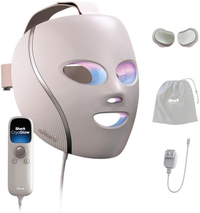 Shark Cryoglow LED Face Mask with Under-Eye Cooling, Anti-Ageing & Blemish Repair, Red & Blue LED, Infrared Light Therapy, USB-C, Remote Control, Storage Bag, Blue Frost, FW312