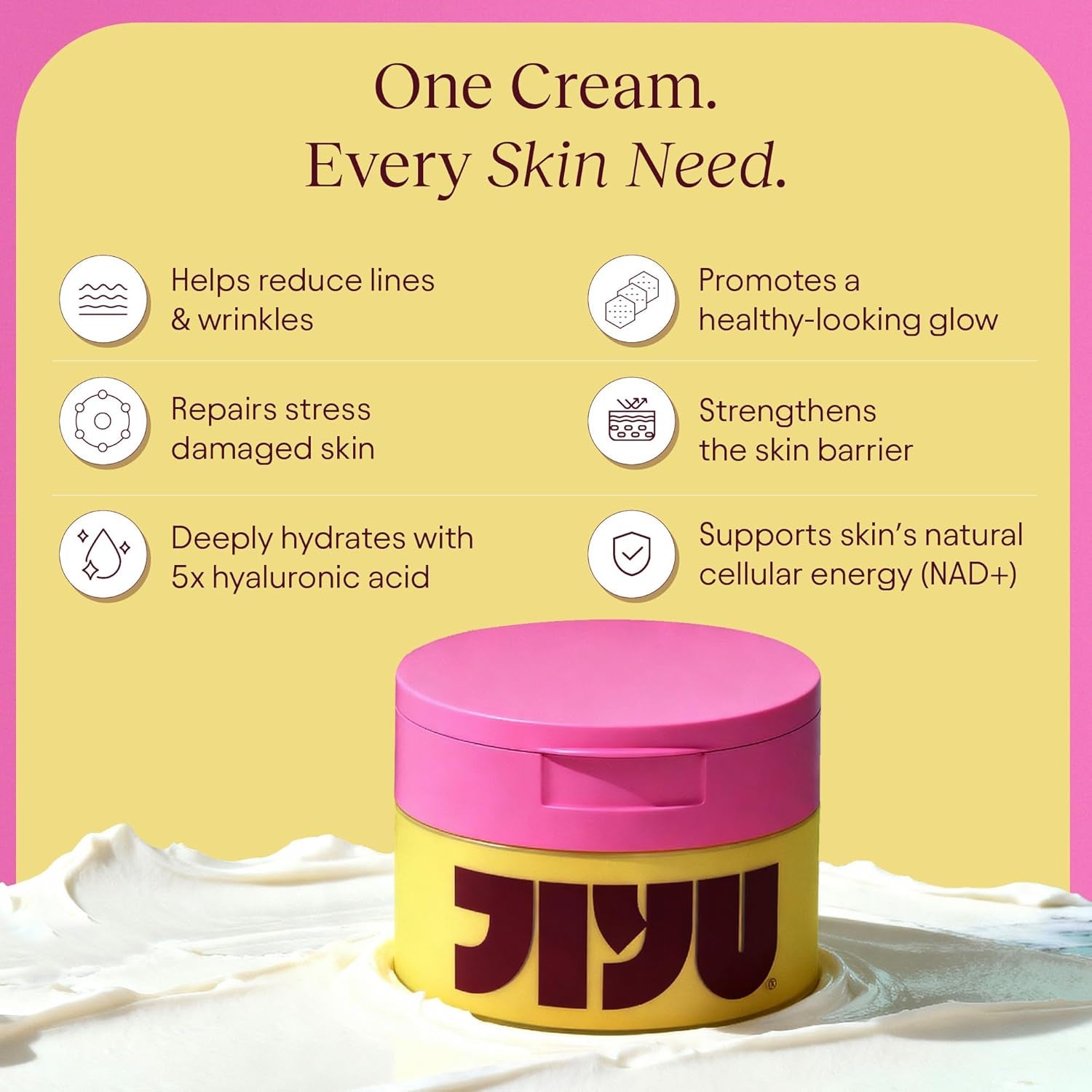Jiyu NAD+ Hydrating Face Moisturizer – Korean Anti-Aging Cream for Radiant, Firm & Smooth Skin – Deeply Hydrating & Brightening Daily Moisturizer Cream for Face and Body, All Skin Types – 50 Ml