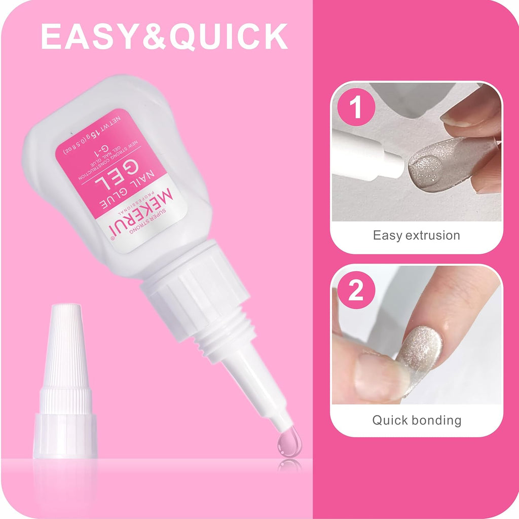 MEKERUI Super Strong Nail Glue Gel 15G – Air-Dries in 7 Seconds, No UV Lamp Needed, Waterproof & Long-Lasting for Press-On Nails