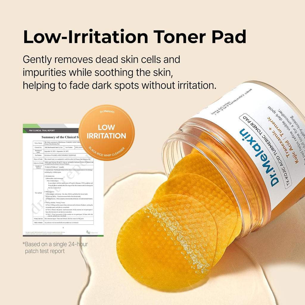 Dr.Melaxin TX Kojic Acid Turmeric Toner Pads with Tranexamic Acid, Brightening Toner Pad for Pigmentation & Dark Spot Care, Gentle Keratin Care for Radiant Skin, Korean Skincare, 70 Sheets
