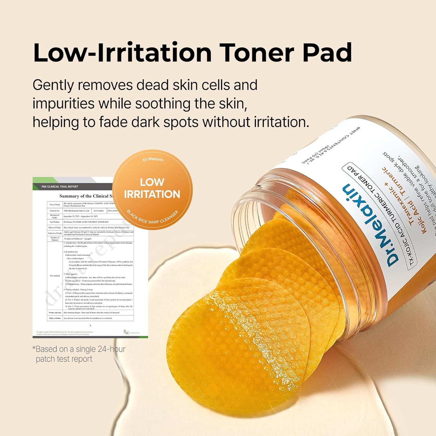 Dr.Melaxin TX Kojic Acid Turmeric Toner Pads with Tranexamic Acid, Brightening Toner Pad for Pigmentation & Dark Spot Care, Gentle Keratin Care for Radiant Skin, Korean Skincare, 70 Sheets