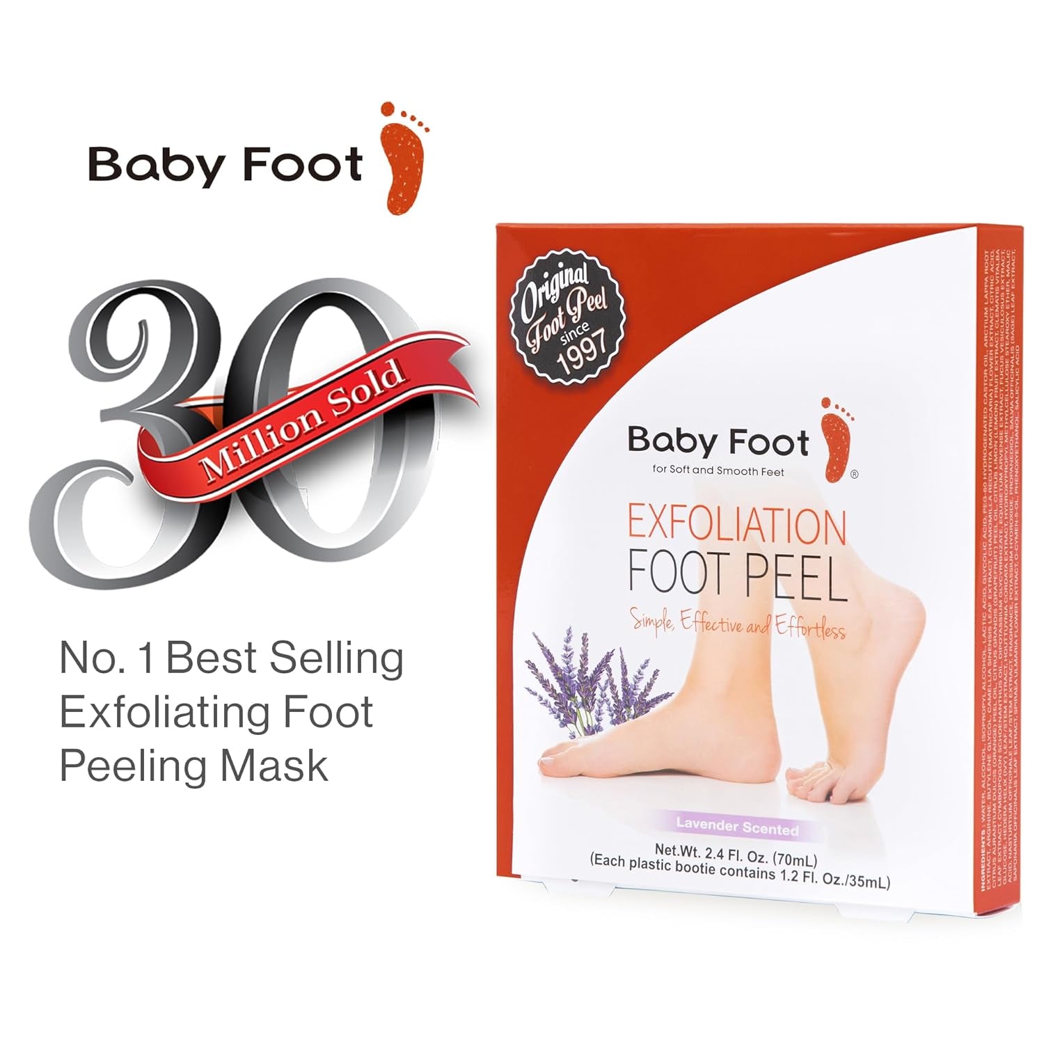 Baby Foot Original Exfoliation Foot Peel - for Rough Cracked, Dry Feet, Dead Skin Removal - Foot Peeling Mask for Baby Soft Feet - Spa Experience at Home & Gift Ideas - Lavender Scented