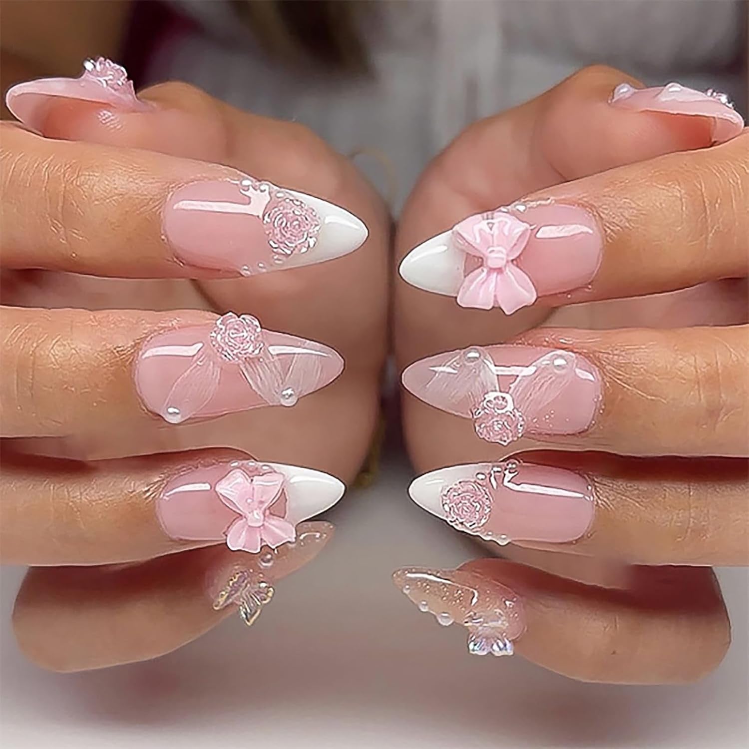 24Pcs Medium Almond Press on Nails French Tip Fake Nails with Brown Leopard Gold Line Design Glossy Reusable False Nail Artificial Acrylic Nails Press Ons Holiday Stick on Nails for Women DIY Manicure