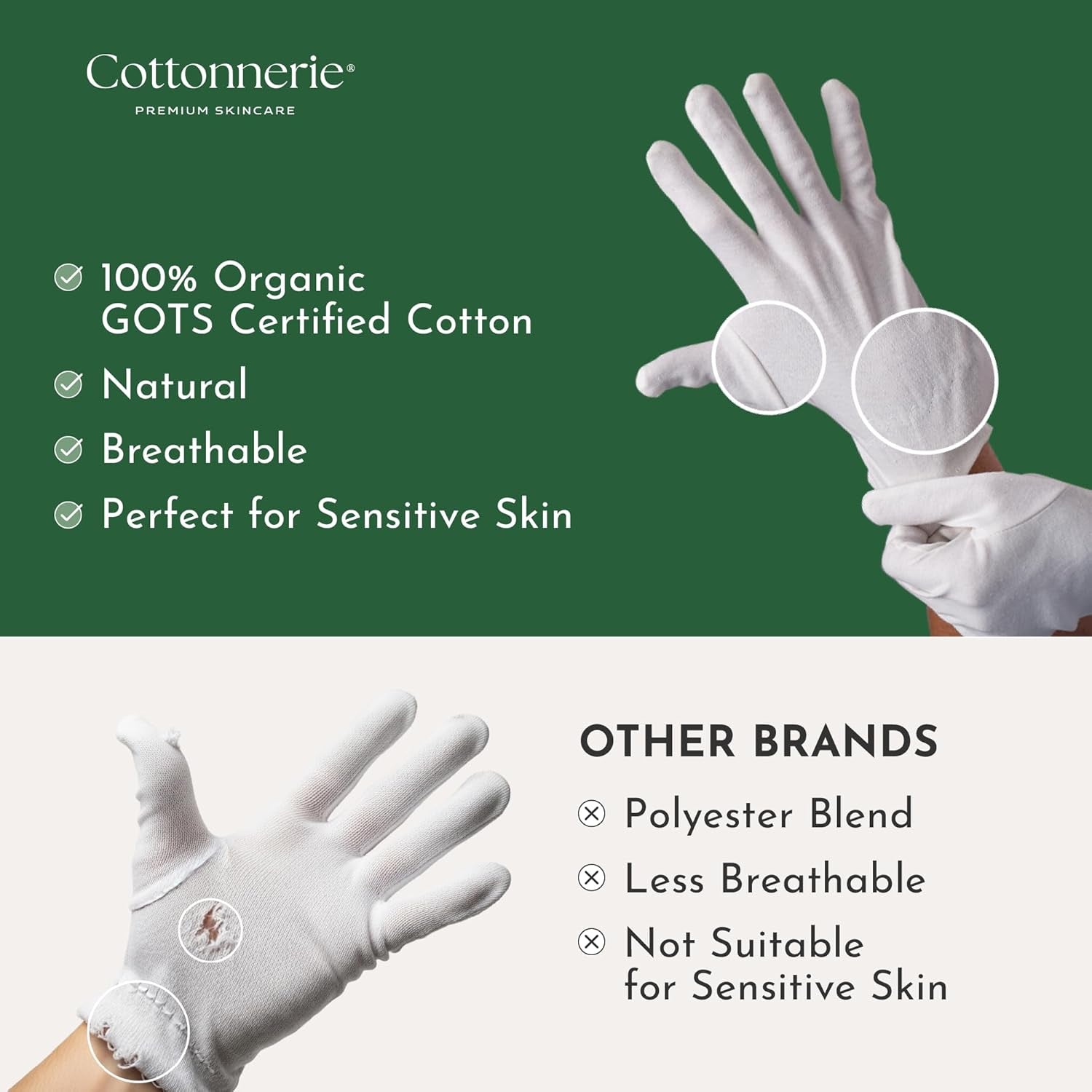 4 Pairs Cottonnerie Organic Cotton Gloves for Dry Hands Sleeping, Moisturizing Gloves Overnight, Hand Moisturizer Gloves, Moisture Gloves for Dry Hands Overnight, Sleeping Gloves, Medium