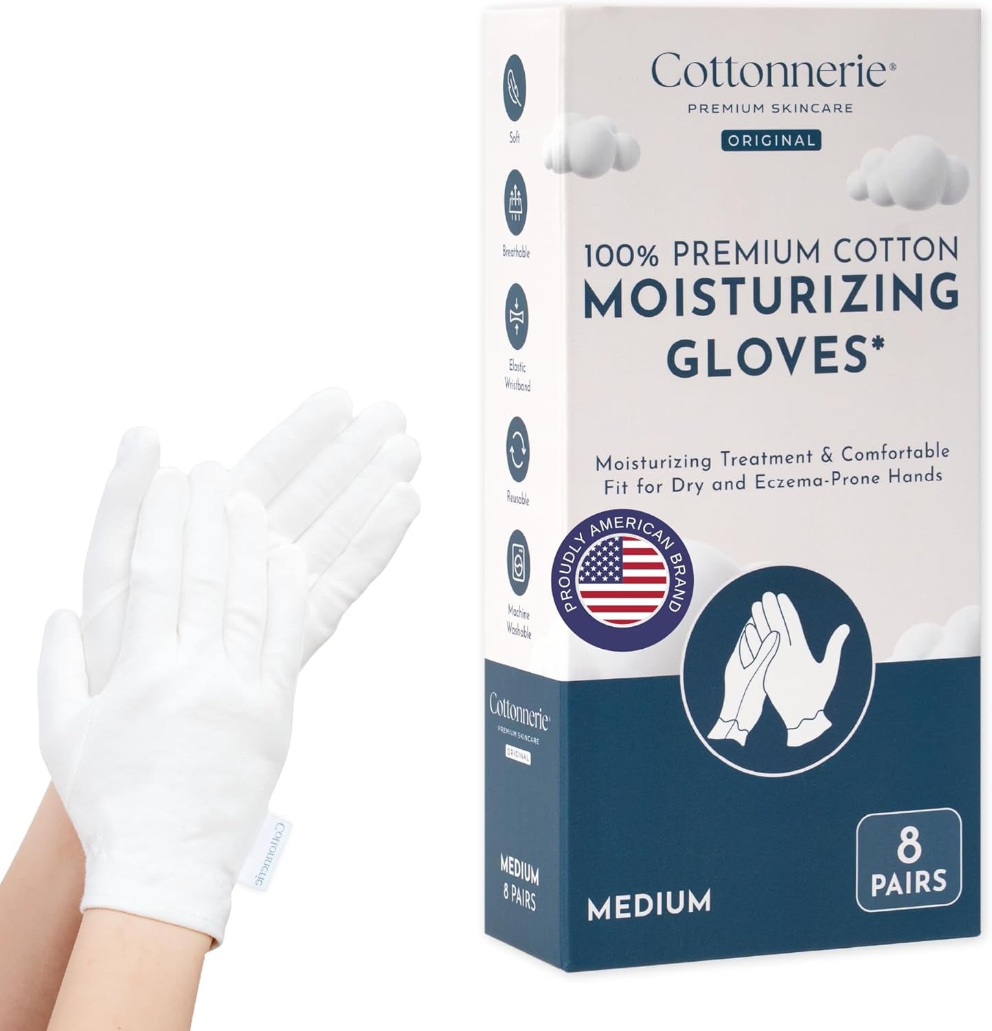 4 Pairs Cottonnerie Organic Cotton Gloves for Dry Hands Sleeping, Moisturizing Gloves Overnight, Hand Moisturizer Gloves, Moisture Gloves for Dry Hands Overnight, Sleeping Gloves, Medium