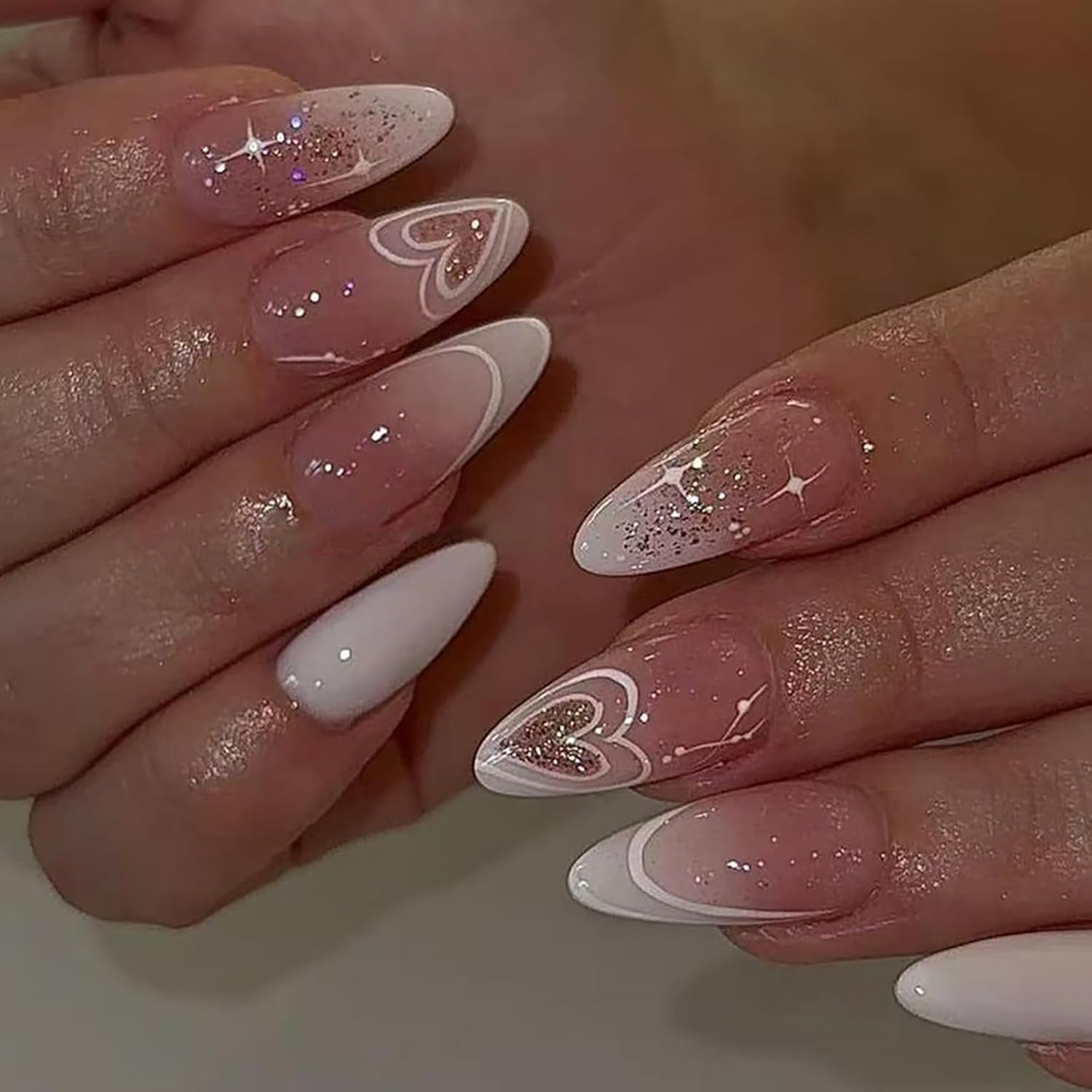 24Pcs Medium Almond Press on Nails French Tip Fake Nails with Brown Leopard Gold Line Design Glossy Reusable False Nail Artificial Acrylic Nails Press Ons Holiday Stick on Nails for Women DIY Manicure