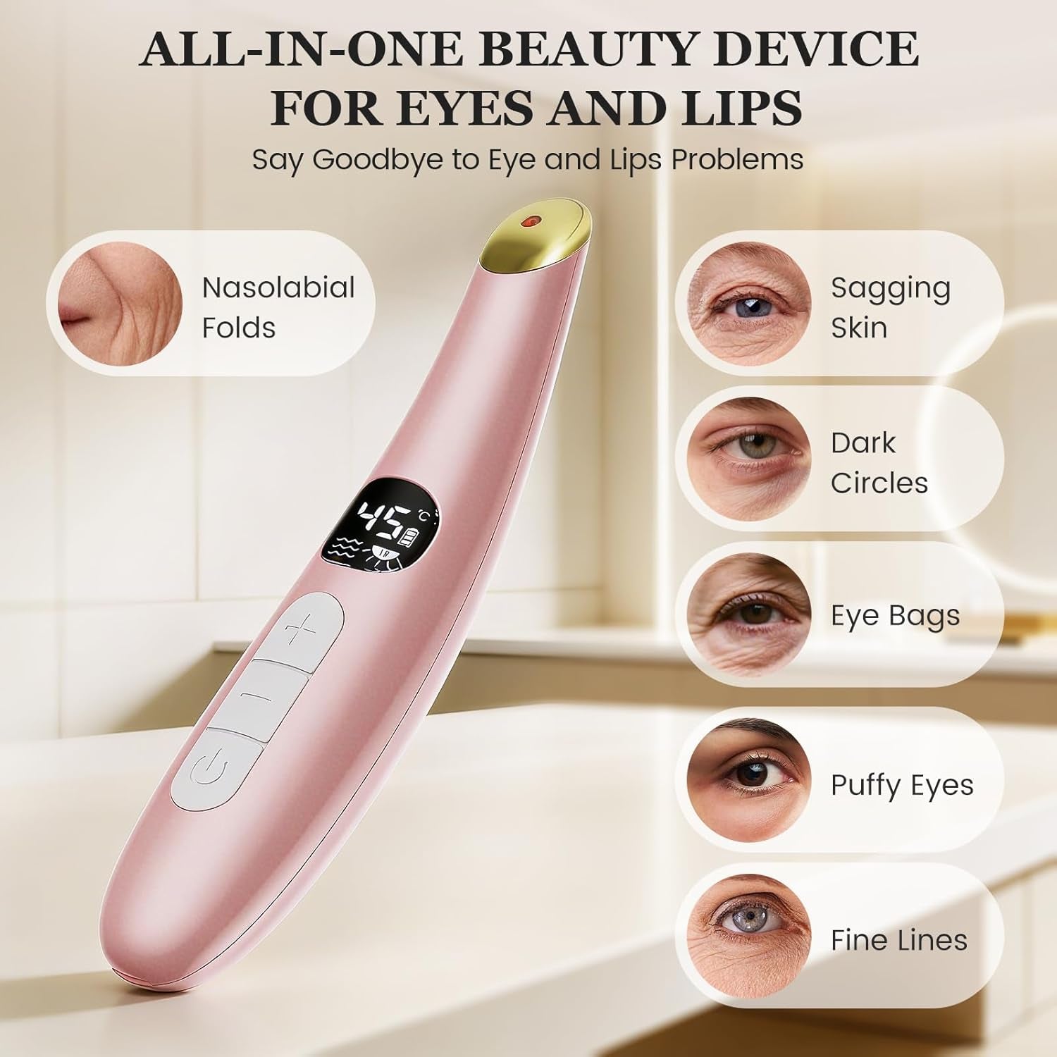 Eye Lift Wand, 3 Modes Eye Massager Wand, Eye Massager for Dry Eyes, Dark Circles and Puffiness, Eye Lifting Device for Fine Lines, Black