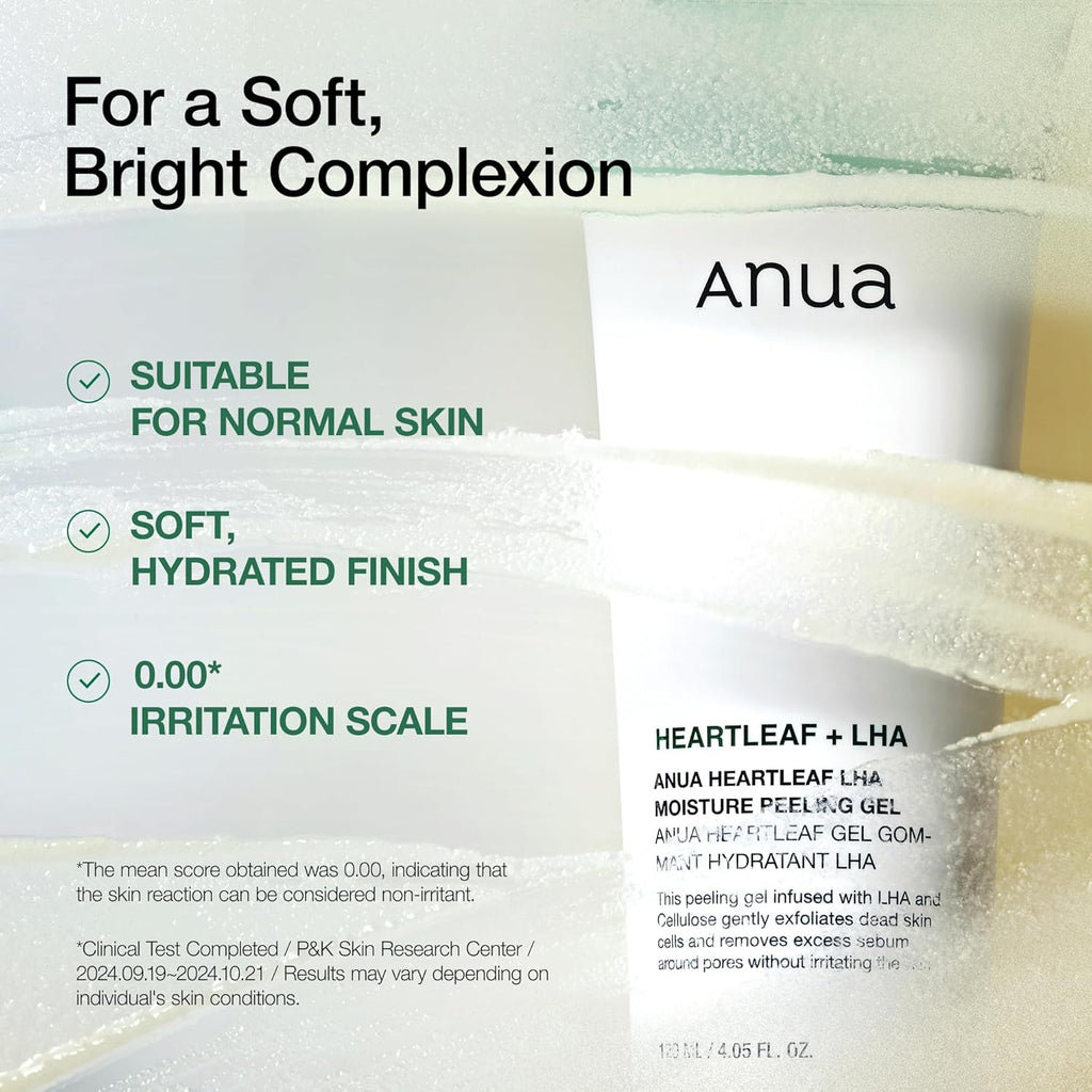 ANUA Heartleaf LHA Moisture Peeling Gel, Gentle Exfoliation, Hydrating Facial Peel, Pore Care, Dead Skin Removal, Natural Cellulose for Soothing, Vegan, Korean Skin Care (120Ml/4.05 Fl.Oz.)