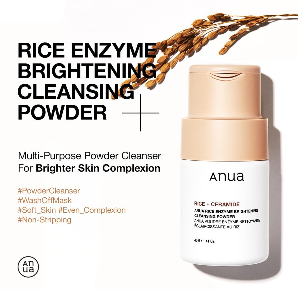 ANUA Rice Enzyme Brightening Cleansing Powder, Exfoliating Powder-To-Foam Cleanser, Smooth Texture & Clarity, Hydrating & Gentle Formula, Korean Skincare,1.41 Fl.Oz