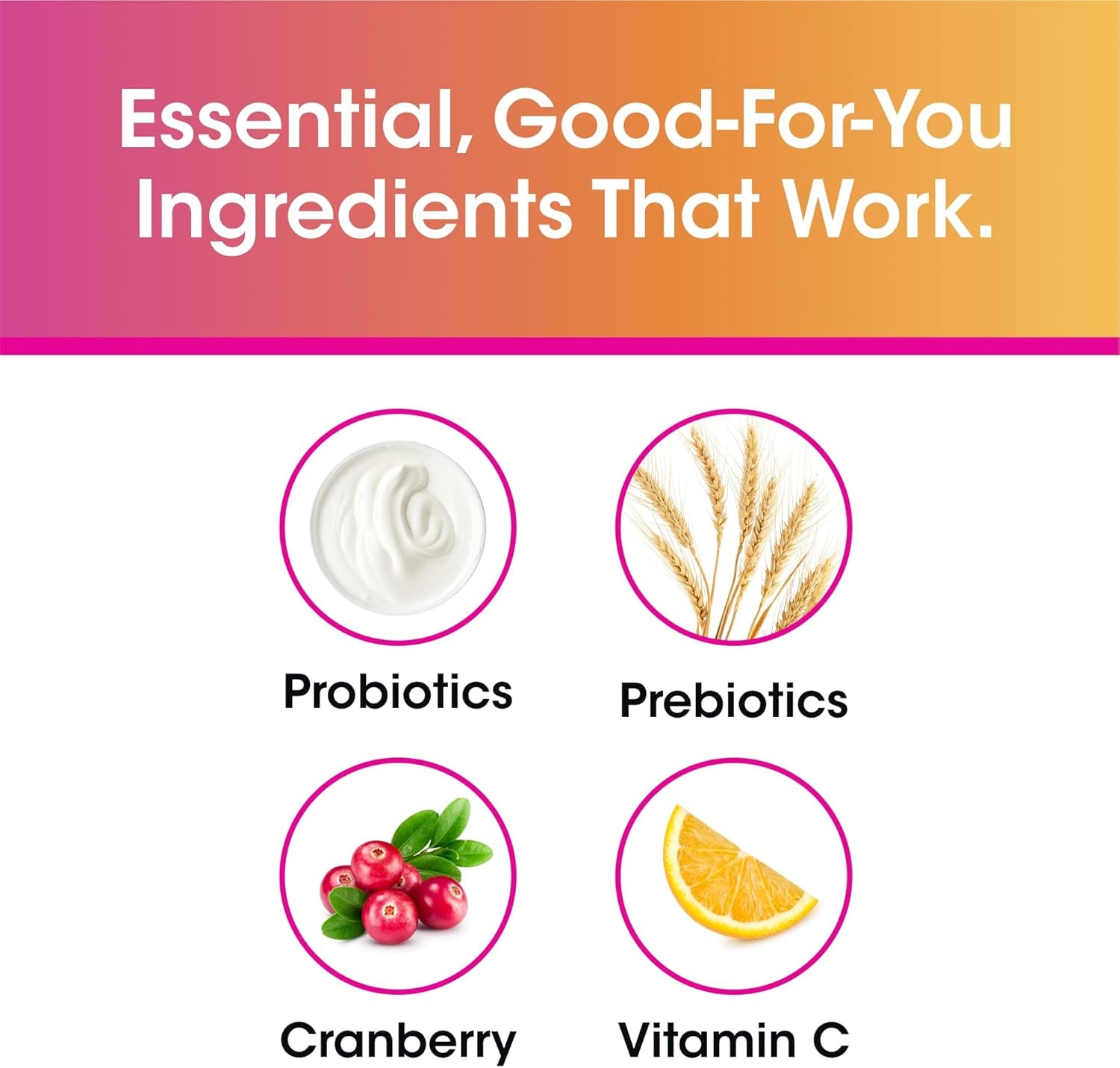 Vh Essentials Probiotic Gummies with Prebiotics & Cranberry, Concentrated Extract for Urinary Tract Health, Supports Vaginal Microflora Balance for a Healthy Feminine Tract, 60 Count