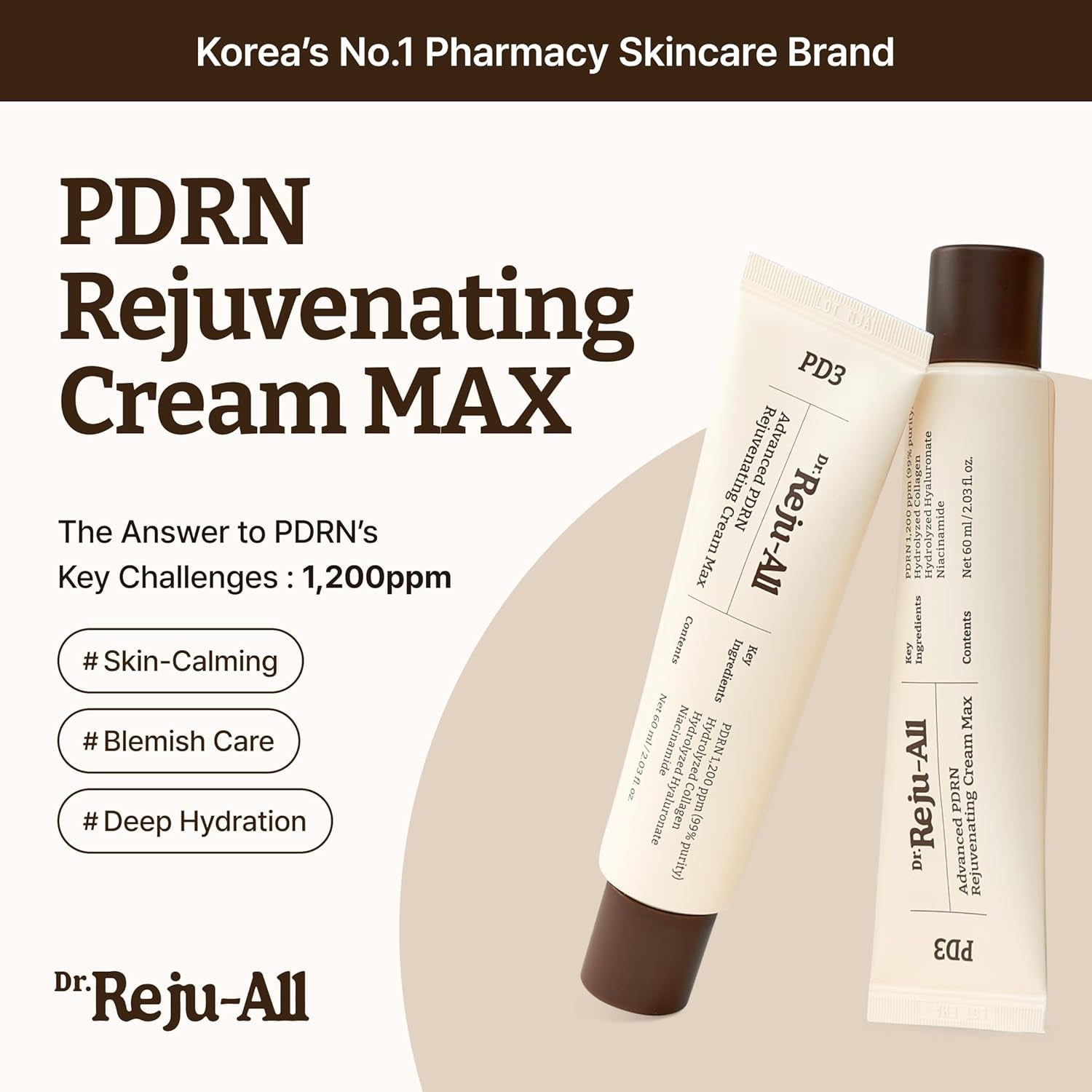 Dr. Reju-All Advanced PDRN Rejuvenating Cream Max – 99% Pure Salmon DNA Gel Type Face Moisturizer – Optimal 1200Ppm for Glass Skin & Plumping – Korean Pharmacy Anti-Aging Skin Care Face Cream -2 Fl Oz