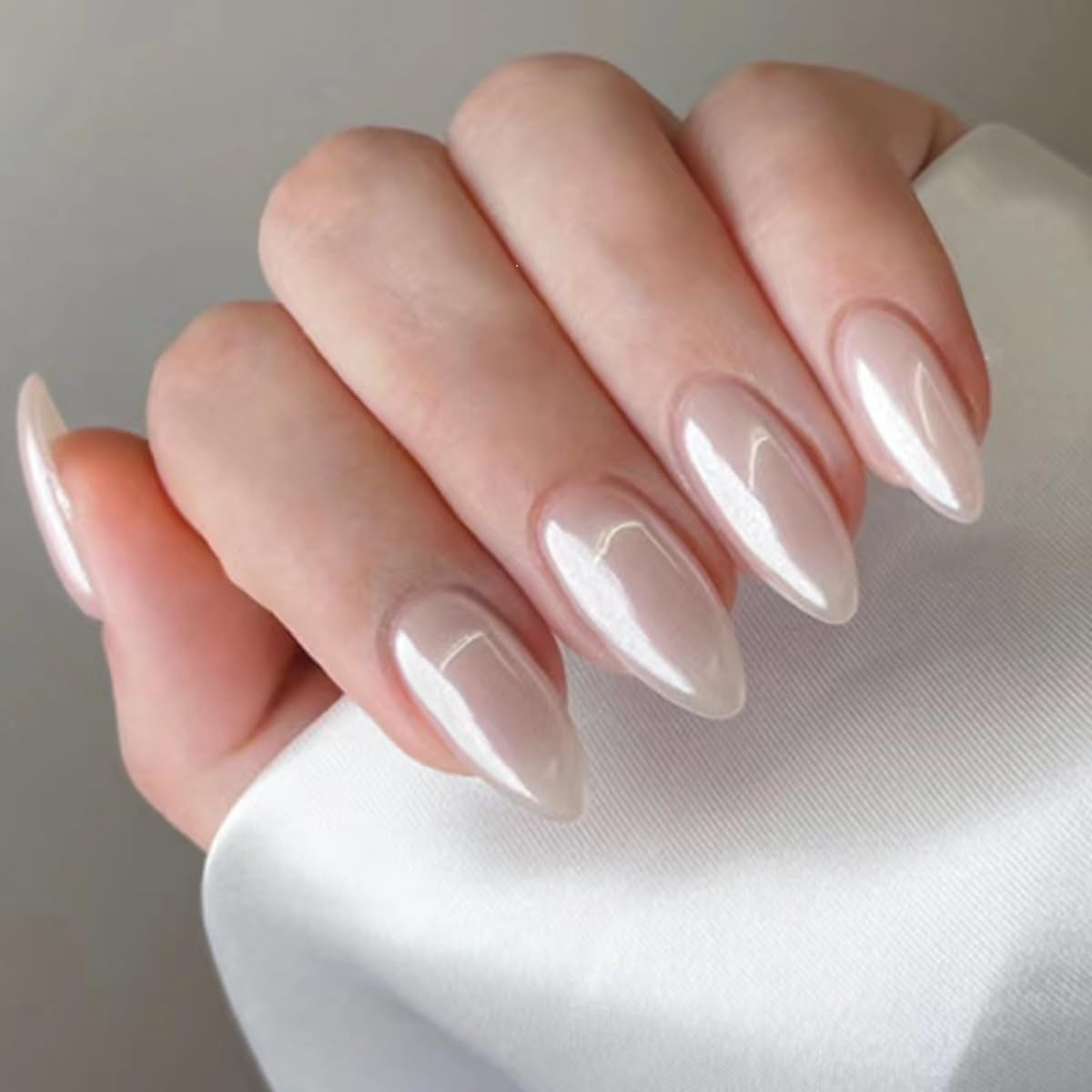 CTTHNBD Press on Nails Almond - French Tip Fake Nails with Gold Line Design - Medium Fasle Nails Press Ons - for Women 24 Pcs