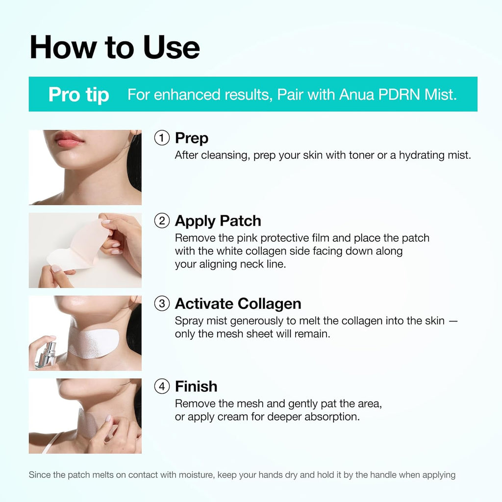Anua PDRN Collagen Melting Patch for Neck, Lifting and Firming, Thin Film Patch for Neck Fine Lines & Forehead, Plumping Effect with Salmon DNA, Korean Skincare, 0.02G X 4EA