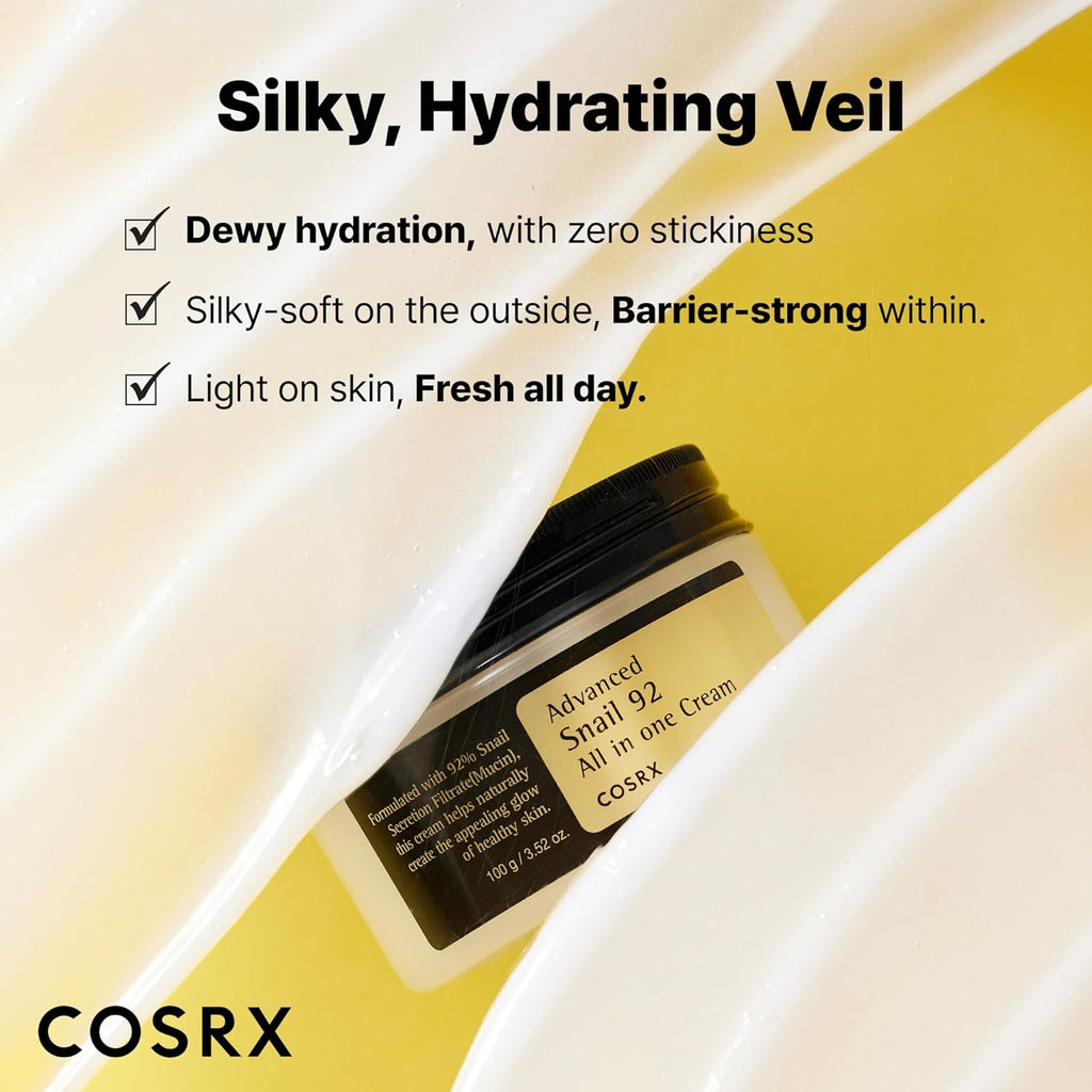 COSRX Snail Mucin 92% Face Moisturizer, 3.52 Oz, Lightweight Moisturing Cream for Soft, Glowy Skin, Korean Skin Care, Korean Moisturizer Face Cream, Mothers Day Gifts for Mom