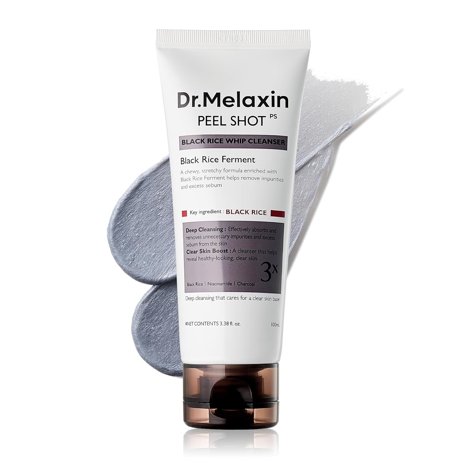 Dr.Melaxin Peel Shot Black Rice Mochi Whip Cleanser 100Ml Formulated for Blackheads, Clogged Pores, Excess Sebum, and Dull Skin