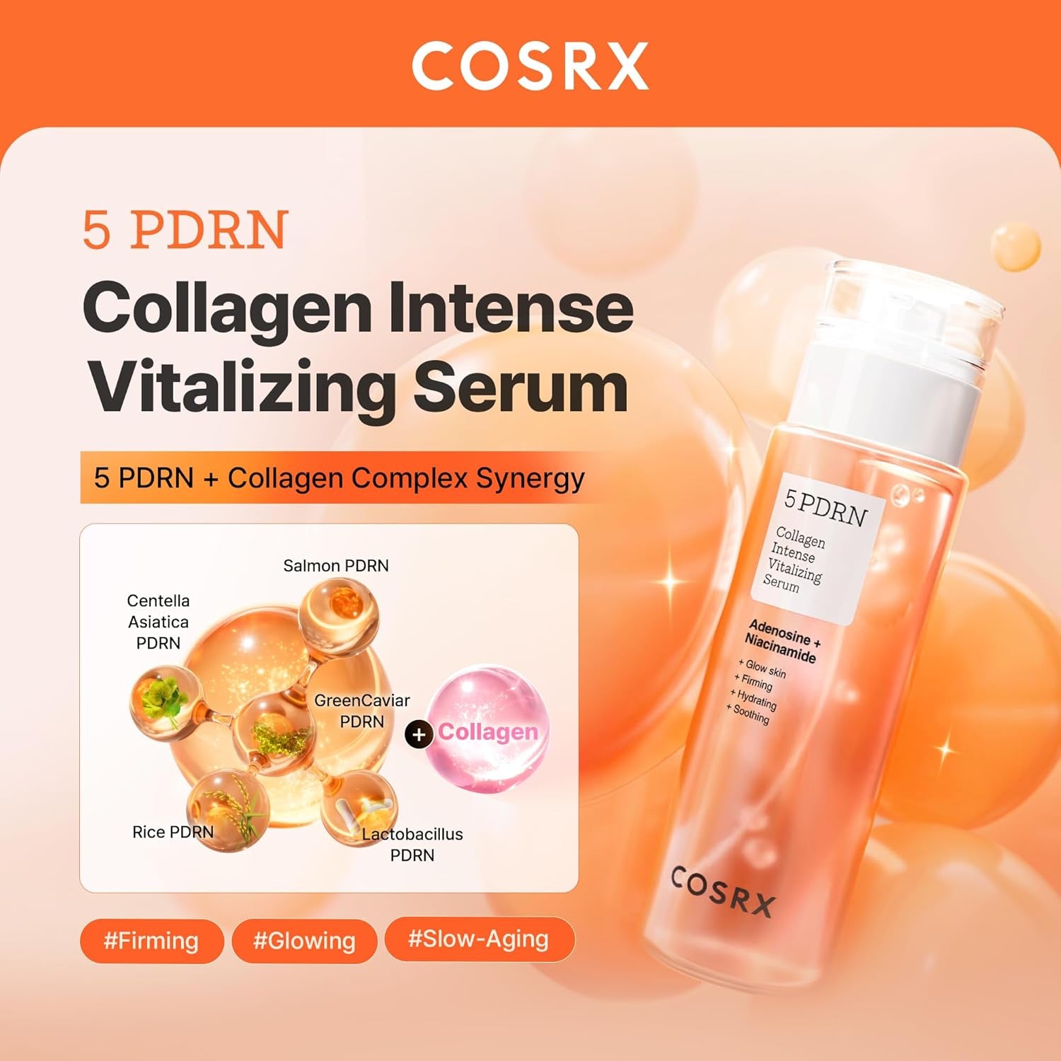 COSRX 5 PDRN Collagen Intense Vitalizing Serum - Korean Serum for Skin Firming & Glowing with Salmon DNA, Centella PDRN & Collagen, Mothers Day Gifts, Korean Skin Care (3.38 Fl.Oz.)
