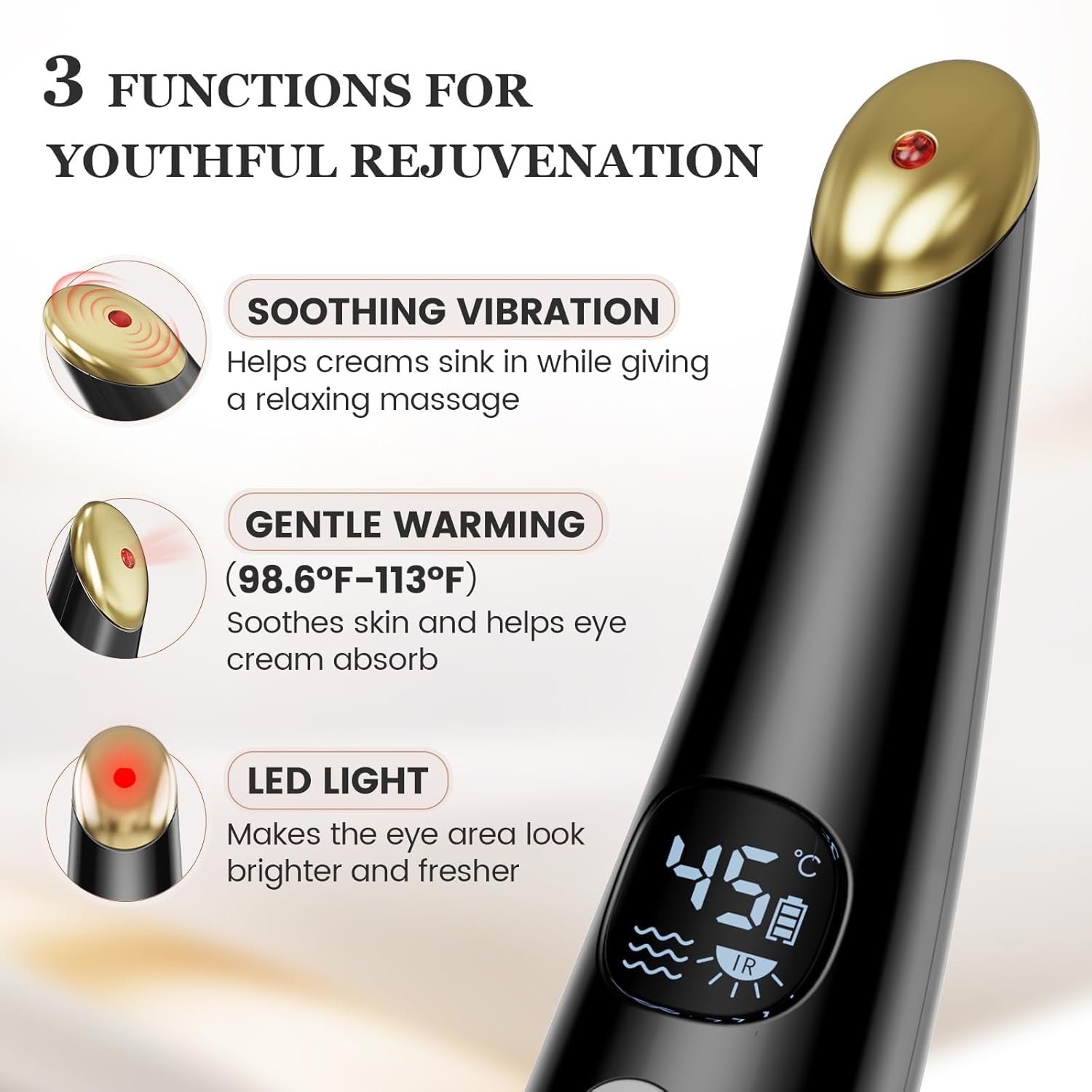 Eye Lift Wand, 3 Modes Eye Massager Wand, Eye Massager for Dry Eyes, Dark Circles and Puffiness, Eye Lifting Device for Fine Lines, Black
