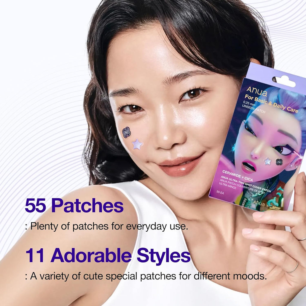 Anua Ultra-Thin Spot Cover Patch, Invisible Hydrocolloid Acne Patch for Face, Cute Pimple Patches, Centella Care for Sensitive Skin, Kpop Demon Hunters, Korean Skincare, 55Ea