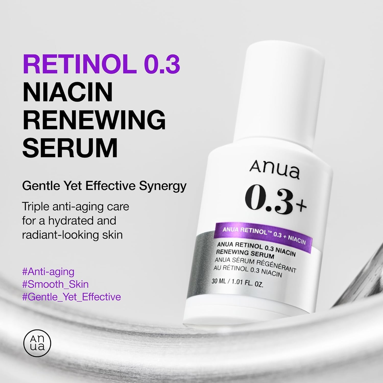Anua Retinol Serum for Anti-Aging, Textured Skin | 0.3% Retinol, 5% Niacinamide, 20+Soothing Ingredients Gentle for Beginner (30Ml /1.01 Fl.Oz.)