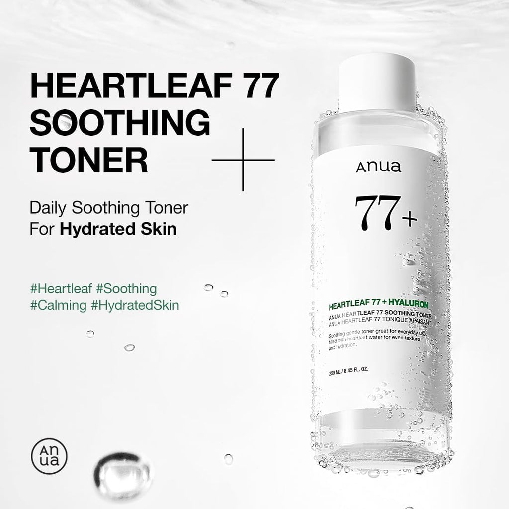 Anua Heartleaf 77 Soothing Toner, Moisturizing & Calming Facial Toner for Glass Skin, Hyaluronic Acid, Lightweight Hydration for Sensitive Skin, Redness Relief, Korean Skincare, 8.45 Fl.Oz