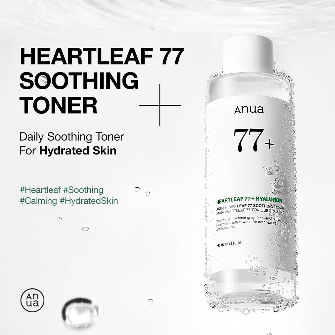 Anua Heartleaf 77 Soothing Toner, Moisturizing & Calming Facial Toner for Glass Skin, Hyaluronic Acid, Lightweight Hydration for Sensitive Skin, Redness Relief, Korean Skincare, 8.45 Fl.Oz