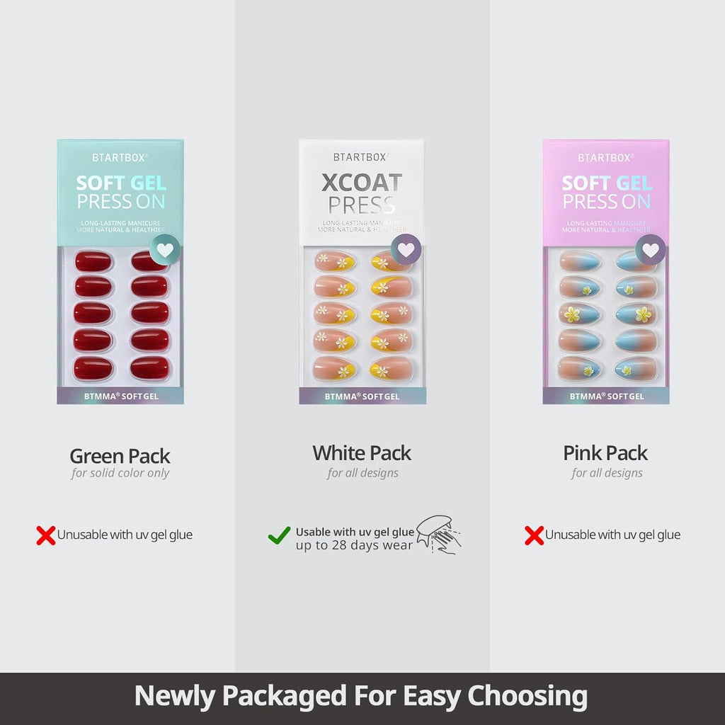 Btartbox Press on Nails Almond - Pastel Purple Short Press on Nails with Glue for Women, Opaque Soft Gel Glue on Nails in 16 Sizes - 32 Stick on Nails Kit, Satin Memo