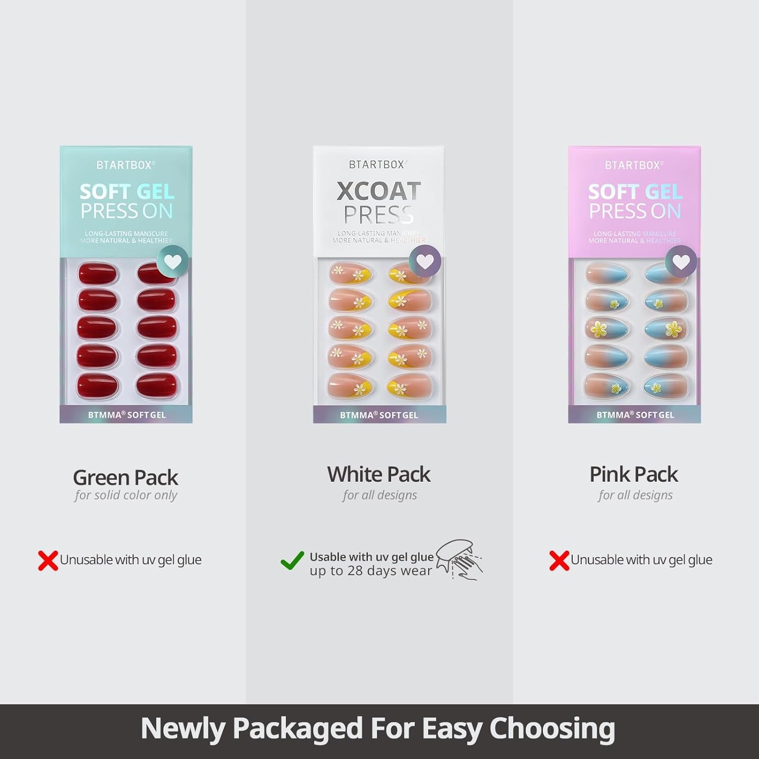 Btartbox Press on Nails Almond - Pastel Purple Short Press on Nails with Glue for Women, Opaque Soft Gel Glue on Nails in 16 Sizes - 32 Stick on Nails Kit, Satin Memo