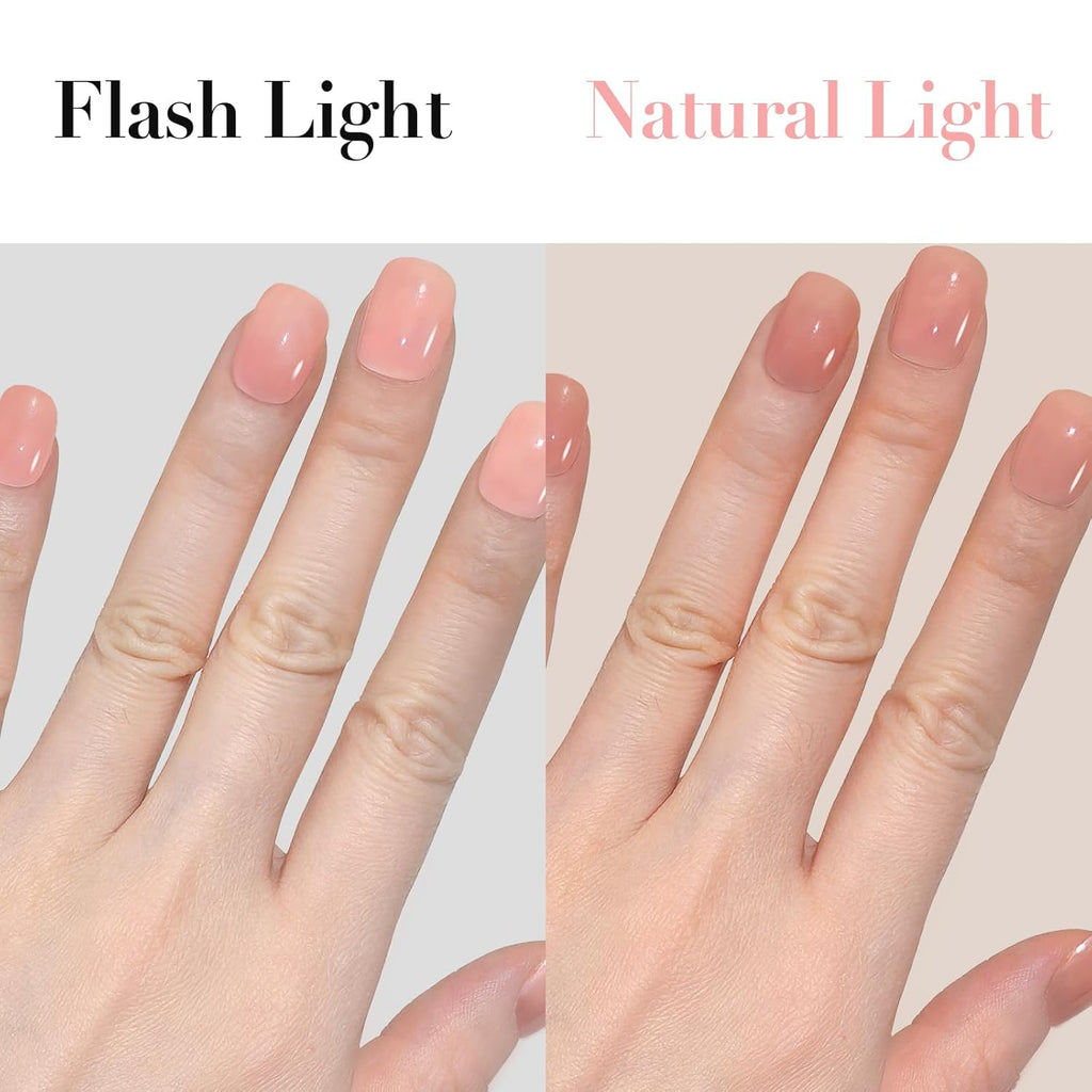GLAMERMAID Nude Pink Short Press on Nails, Natural Extra Short Squoval Glue on Nails for Women, Coral Pink Square Jelly Soft Gel Fake Nails, round Reusable Acrylic False Nails Manicure Kit for Women