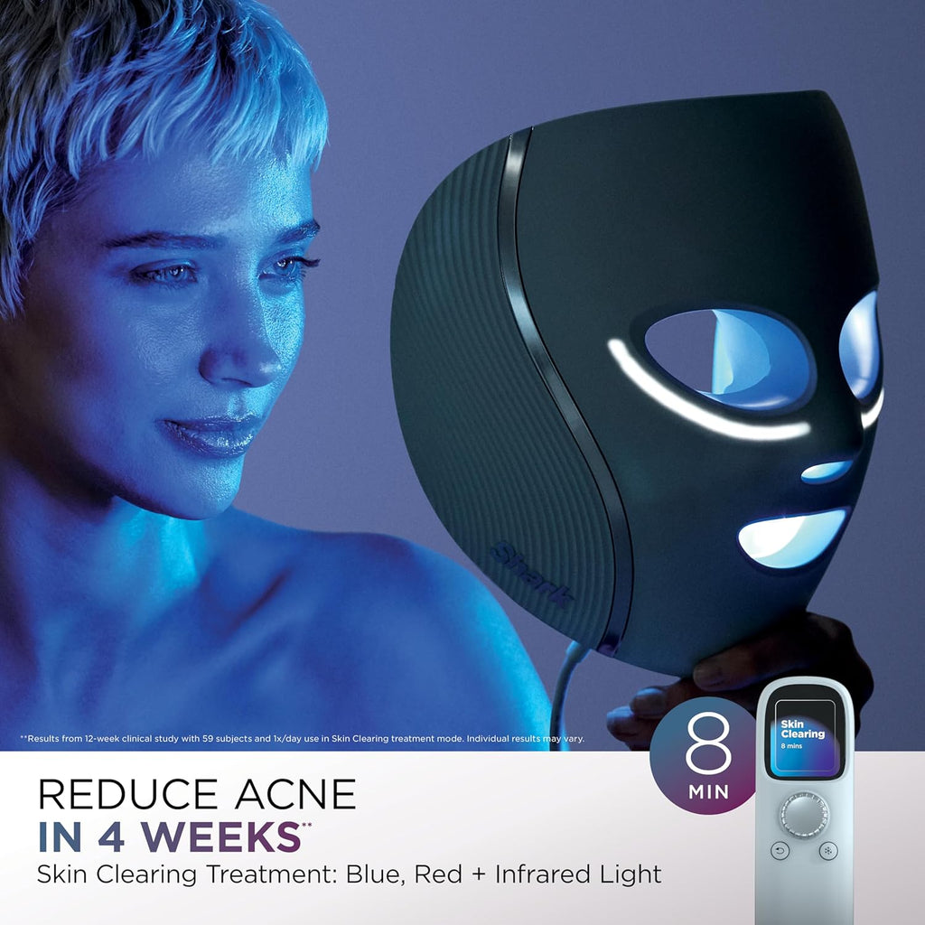Shark Cryoglow LED Face Mask with Under-Eye Cooling, Anti-Ageing & Blemish Repair, Red & Blue LED, Infrared Light Therapy, USB-C, Remote Control, Storage Bag, Blue Frost, FW312