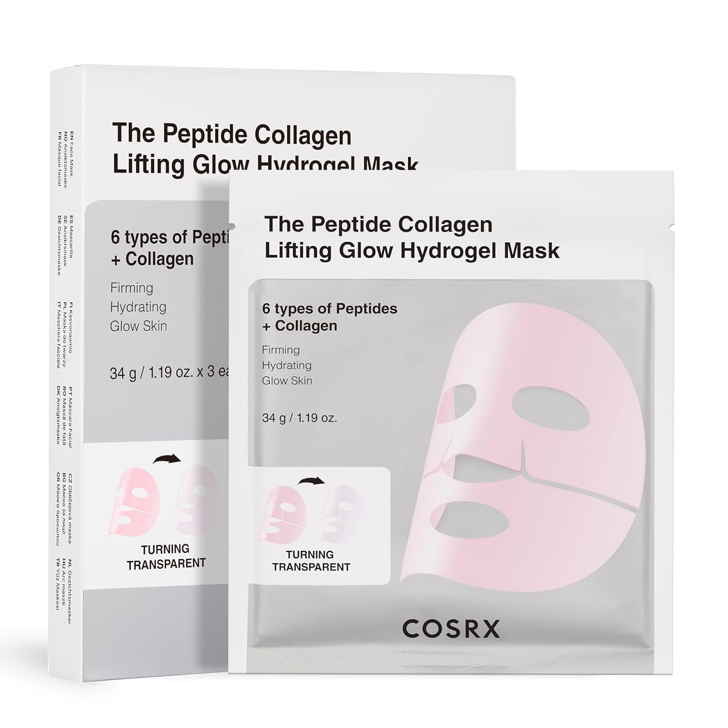 COSRX Advanced Snail Mucin Glass Glow Hydrogel Face Masks Skincare 3 EA, Collagen Face Mask, Travel Essentials, Overnight Face Mask, Korean Skin Care