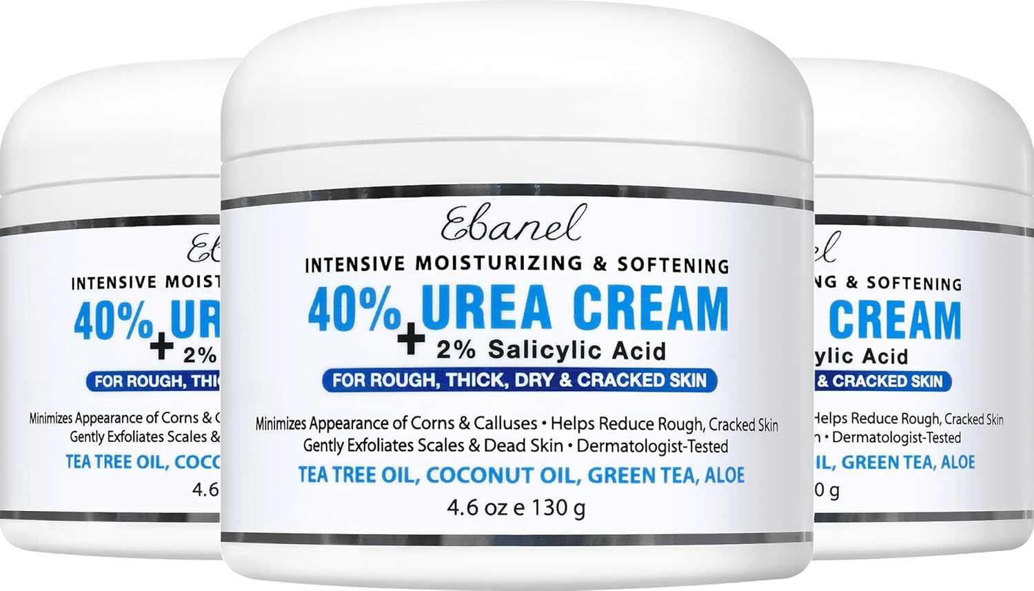 Ebanel Urea Cream 40% plus Salicylic Acid 2%, Foot Cream for Dry Cracked Heels Feet Knees Elbows Hands, Foot Dead Skin Cuticle Callus Remover Toenail Softener, Keratolytic Skin Barrier Repair