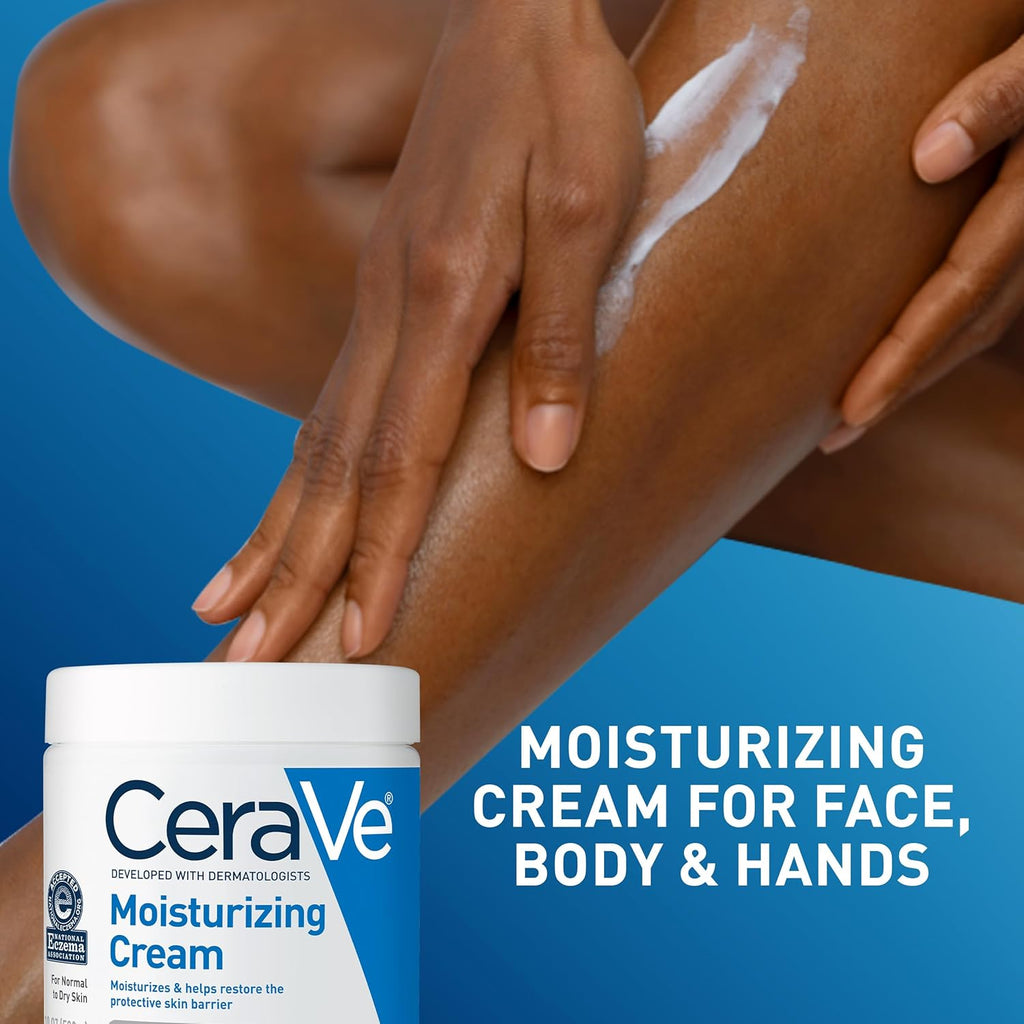 Cerave Moisturizing Cream, Body and Face Moisturizer for Dry Skin, Body Cream with Hyaluronic Acid and Ceramides, Daily Moisturizer, Oil-Free, Fragrance Free, Non-Comedogenic, 19 Ounce