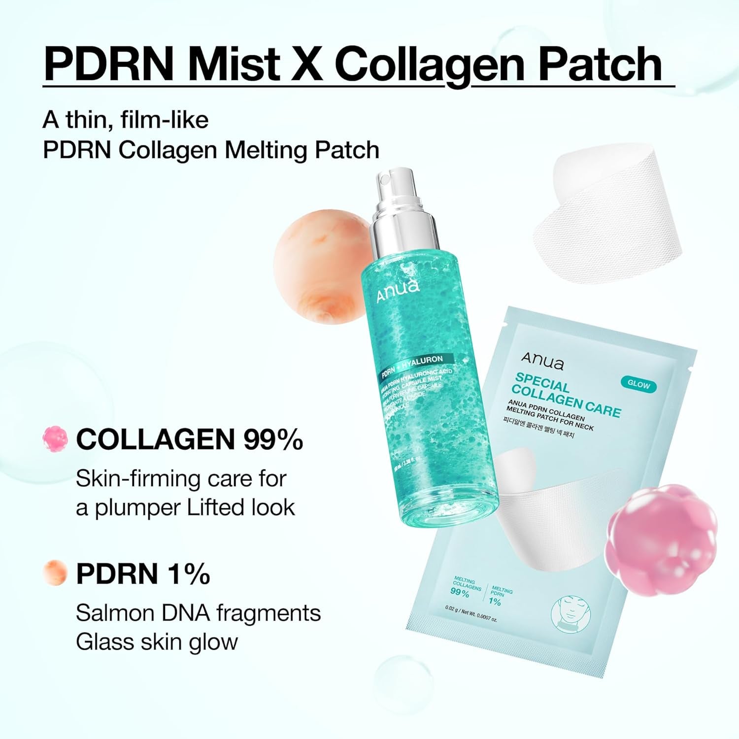 Anua PDRN Collagen Melting Patch for Neck, Lifting and Firming, Thin Film Patch for Neck Fine Lines & Forehead, Plumping Effect with Salmon DNA, Korean Skincare, 0.02G X 4EA