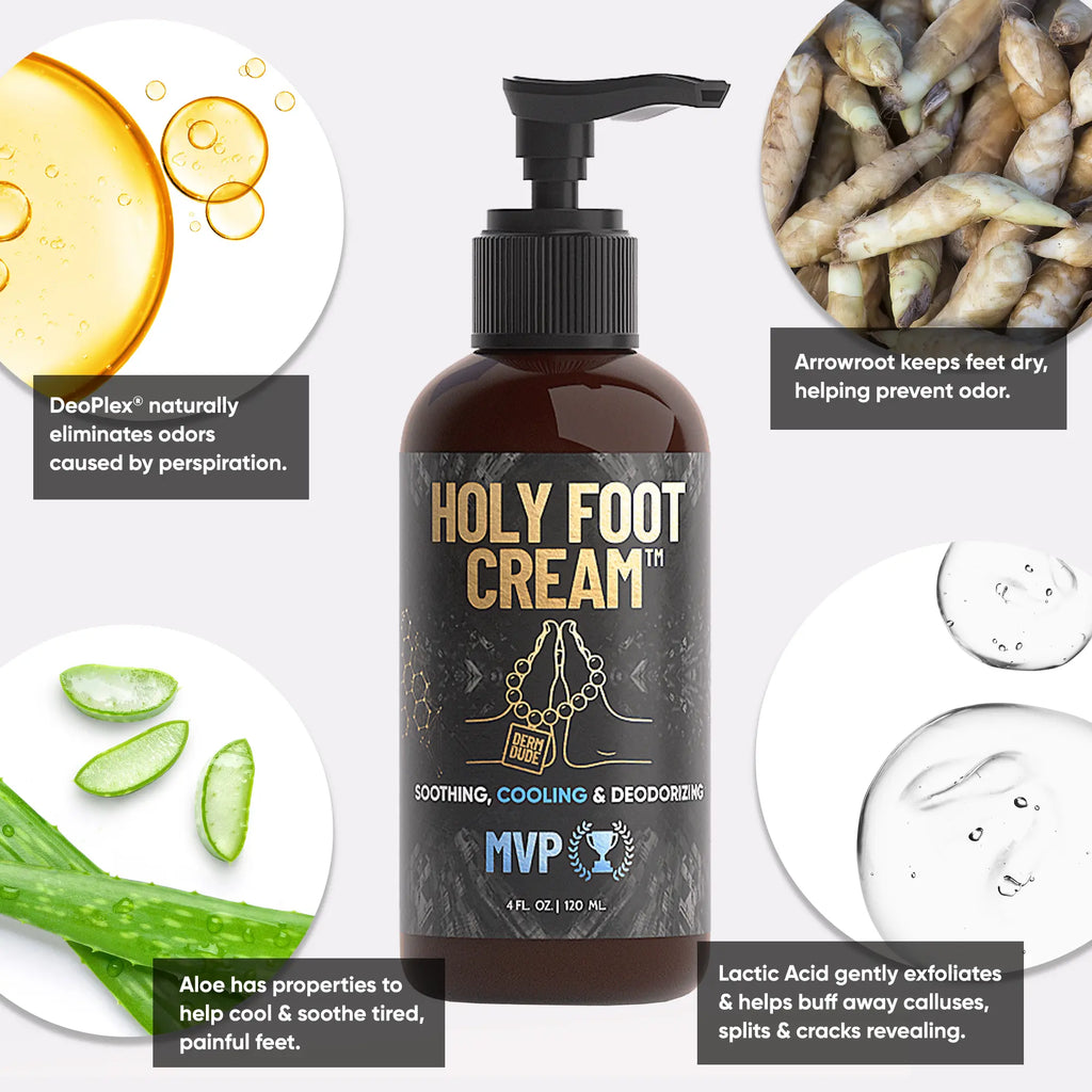 Derm Dude Holy Foot Cream - Moisturizer for Sweaty Smelly & Cracked Heels with Deodorizing Power - Strawberry Lollipop Scent - Hydrating & Antifungal - 100G