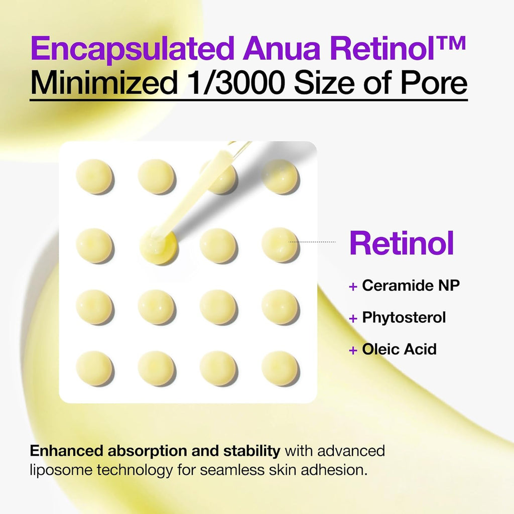 Anua Retinol Serum for Anti-Aging, Textured Skin | 0.3% Retinol, 5% Niacinamide, 20+Soothing Ingredients Gentle for Beginner (30Ml /1.01 Fl.Oz.)