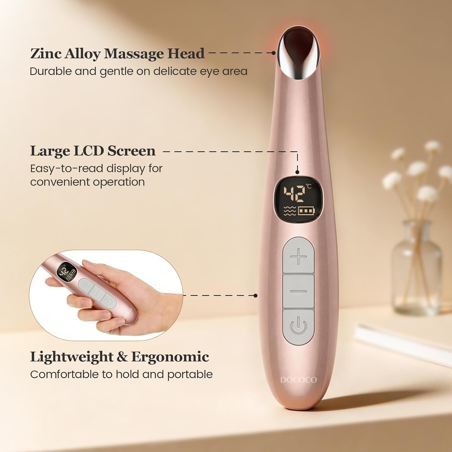 Eye Lift Wand, 98°F to 113°F Eye Heat Wand, Eye Massager for Dry Eyes, Dark Circles and Puffiness, Eye Lifting Device for Fine Lines, Champagne Gold
