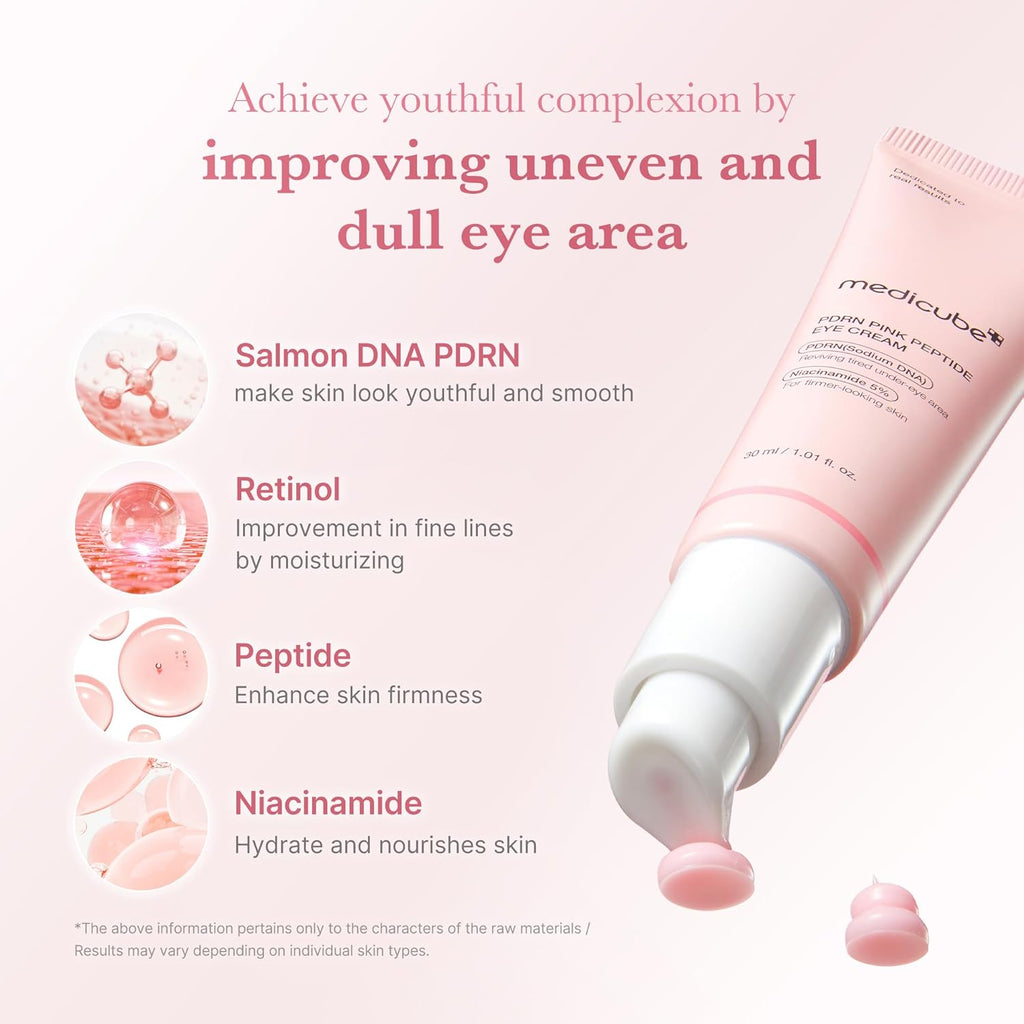 Medicube Eye Serum with Salmon DNA PDRN & Pink Peptides | 99% Purity Retinol for Fine Lines | PDRN & Niacinamide for Uneven Skin Tone | Korean Skincare, 1.01 Fl.Oz